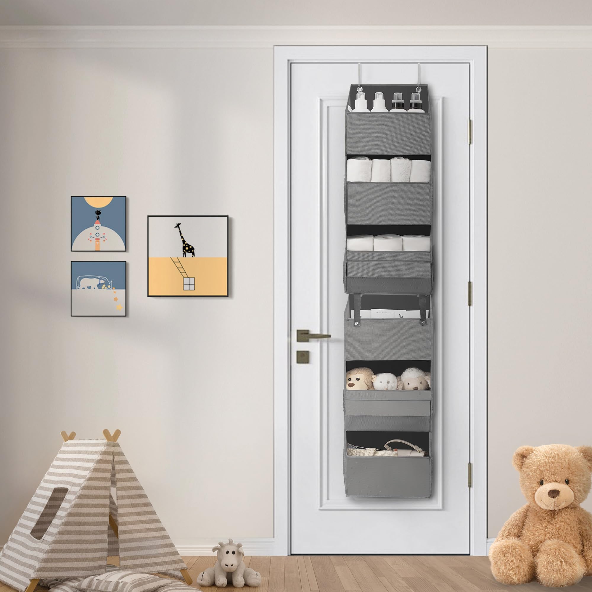 GRANNY SAYS 6-Shelf Over The Door Organizer - Gray Space Saving Storage for Closet, Bathroom & Bedroom - Hanging Door Shelves for Shoes, Towels & Accessories - Perfect for Small Spaces & Home Organization
