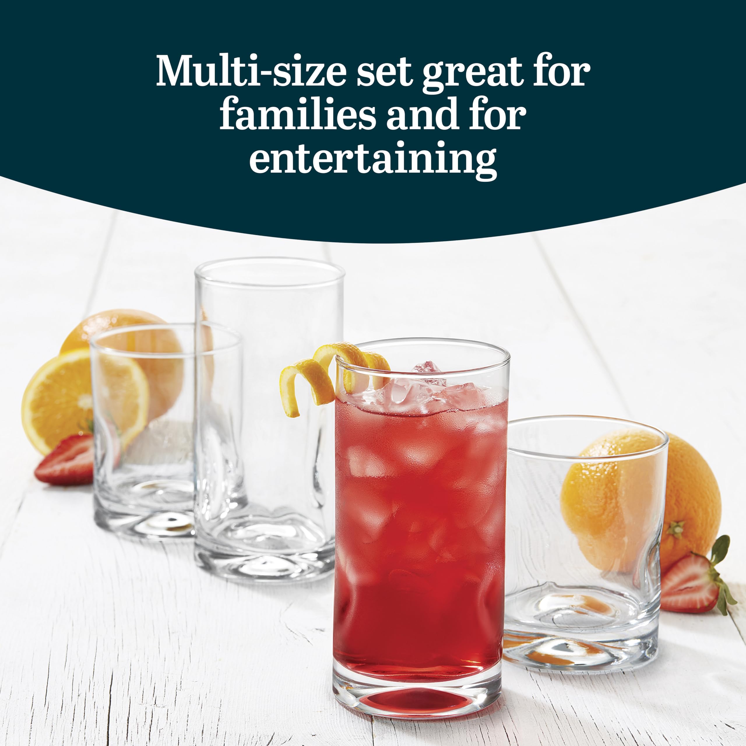 Libbey Impressions 16-Piece Tumbler and Rocks Glass Set - Durable Drinkware for Cocktails, Iced Coffee & Home Entertaining