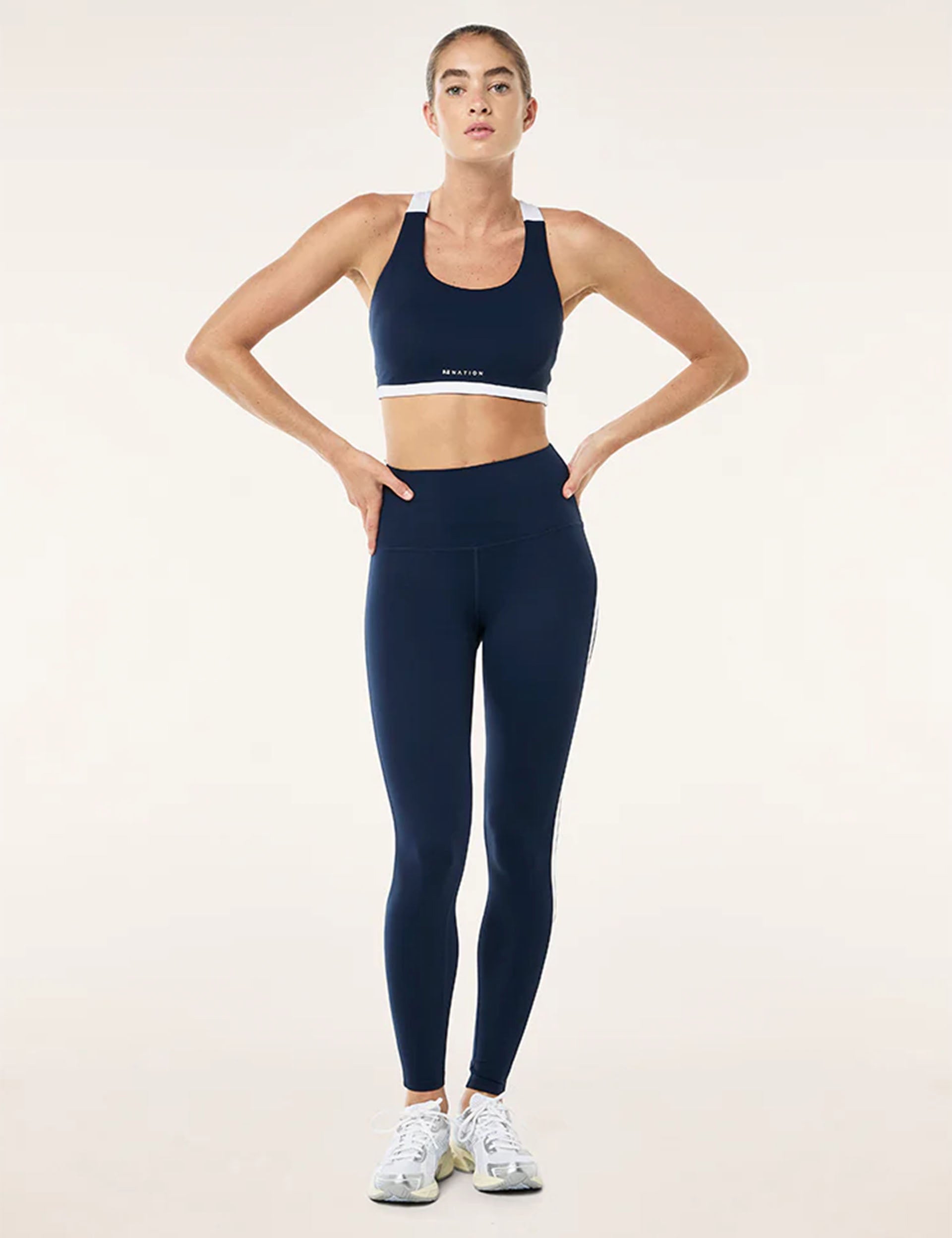 Highgate Sports Bra for Women - Dark Navy & Optic White - High Support Workout Top for Running, Yoga & Gym