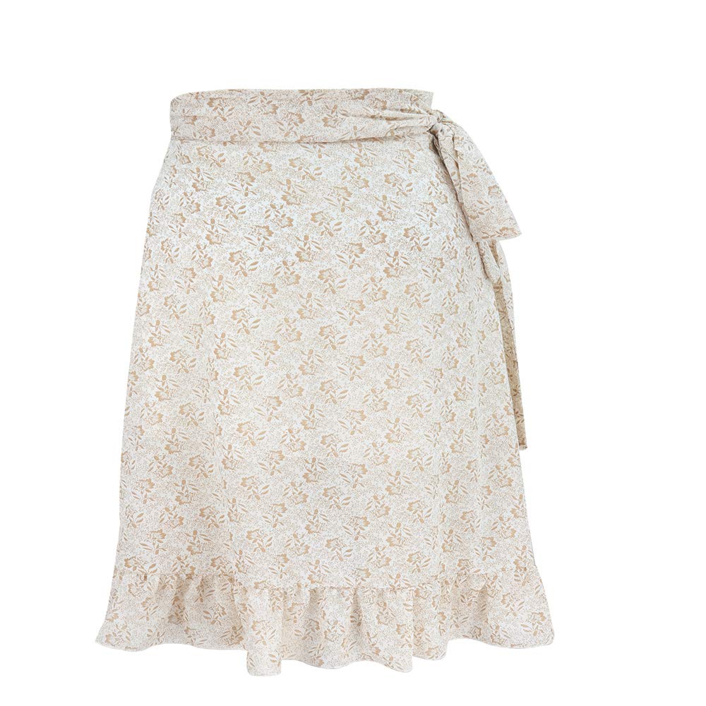 Women's Floral Chiffon Midi Skirt - High Waist Side Wrap Bohemian Asymmetric Long Skirt for Summer Beach Vacation & Casual Outings