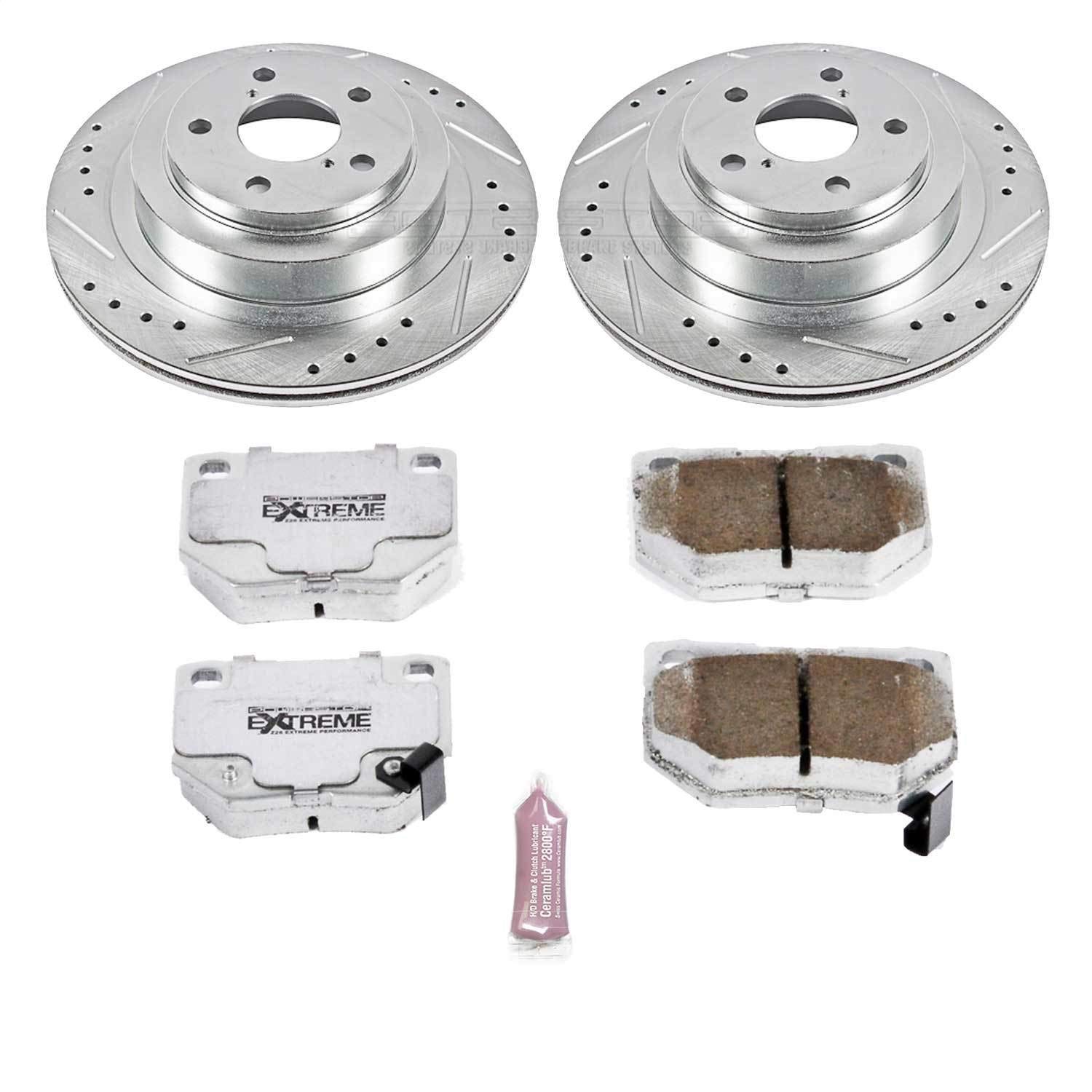 Power Stop K4932-26 Z26 Carbon Fiber Brake Pads & Drilled/Slotted Rotors Kit - Fits 2006-2007 Subaru Impreza | High-Performance Braking for Street & Track Use