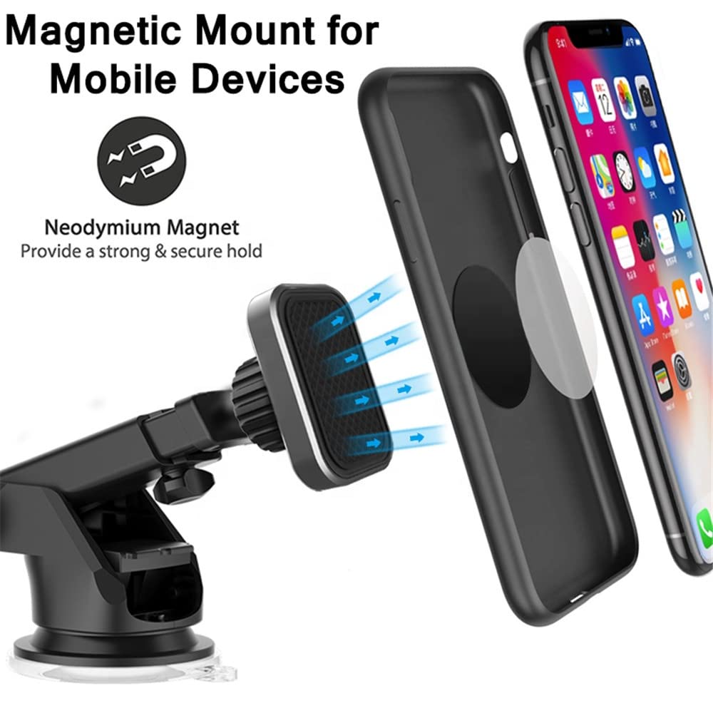 Strong Magnetic Phone Car Mount for Dashboard & Windshield - 360° Rotatable Phone Holder with 4 Powerful Magnets | Perfect for Hands-Free Navigation, Driving & Video Calls