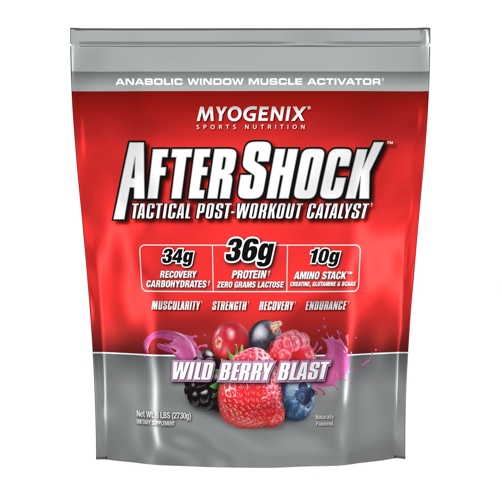 Myogenix Aftershock Post Workout Recovery Protein Powder - 6lbs Wildberry Blast | Whey Protein for Muscle Growth & Recovery | Contains Creatine, Glutamine & BCAAs | Ideal for Gym Workouts & Post-Training Recovery