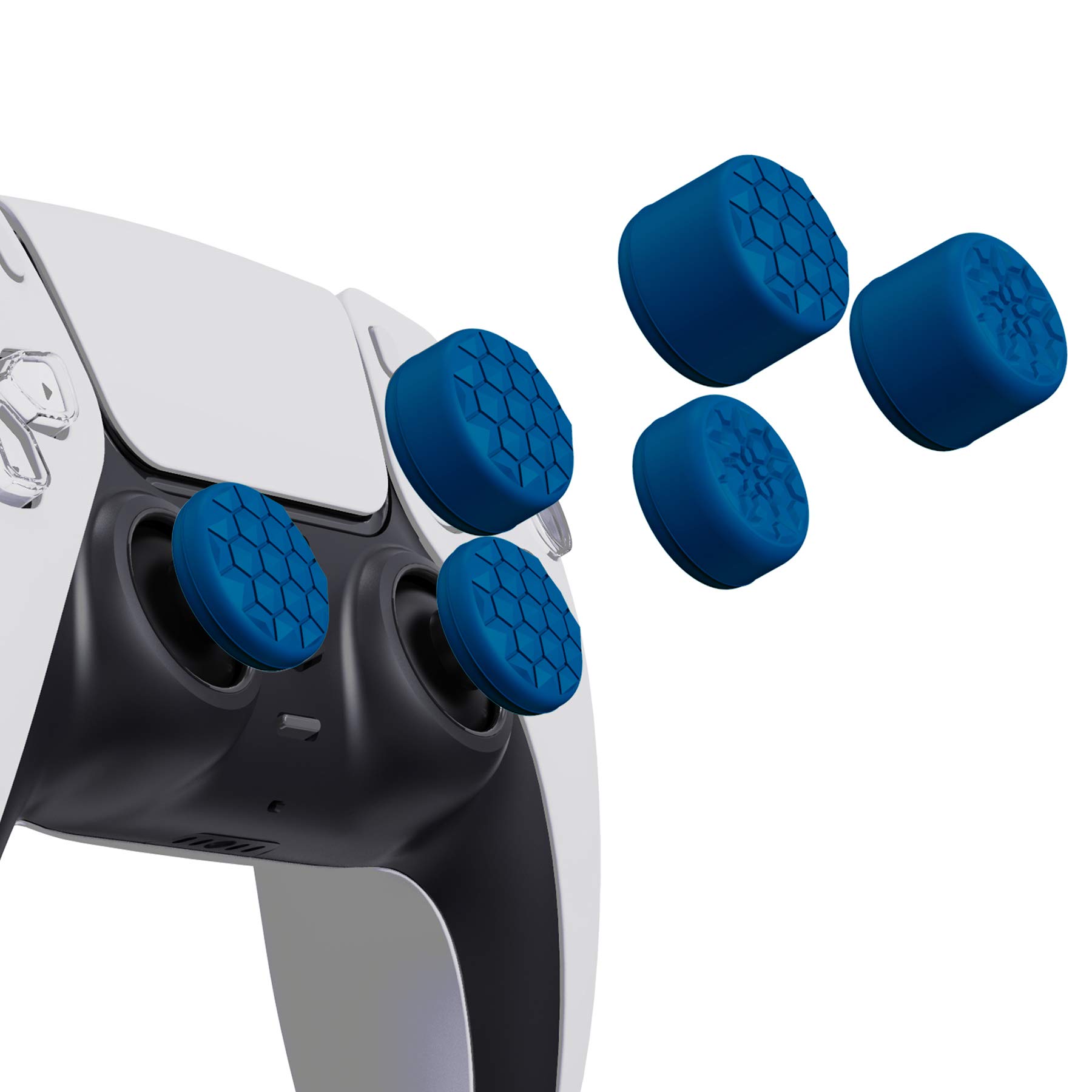 PlayVital Ergonomic Thumb Grips for PS5, PS4, Xbox Series X/S, Xbox One, Switch Pro Controller - 10-Piece Set with 3 Height Options (Diamond Grain & Crack Bomb Design, Blue) - Improve Gaming Comfort & Control for FPS, Racing, and Action Games