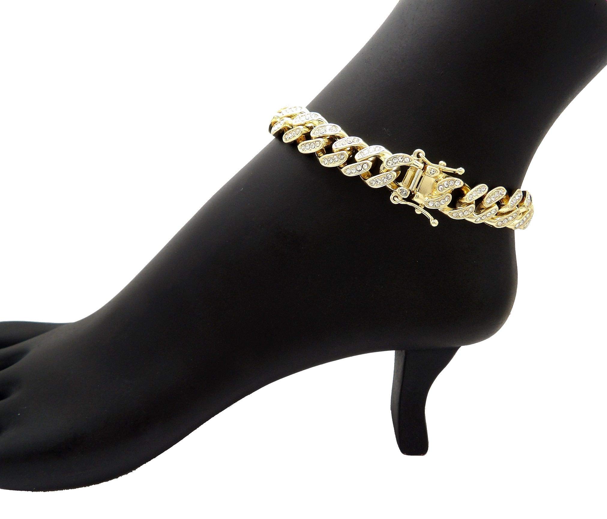 NYFASHION101 Women's 12mm Iced Out Bling Box Lock Cuban Chain Ankle Bracelet - 925 Sterling Silver Anklet for Women - Perfect for Parties, Weddings & Everyday Fashion Accessories