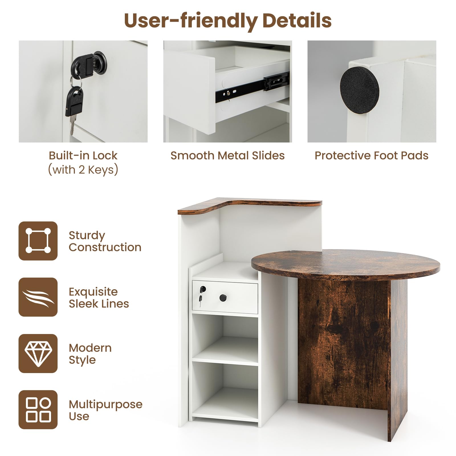 Giantex Reception Desk with Lockable Drawer - 63