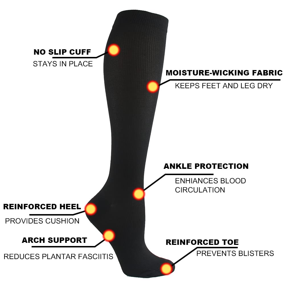 HYCOPROT 15-20 mmHg Compression Socks for Women & Men - 3 Pairs for Improved Circulation, Running, Nursing, Pregnancy & Travel - Perfect for Athletes, Nurses & Frequent Flyers