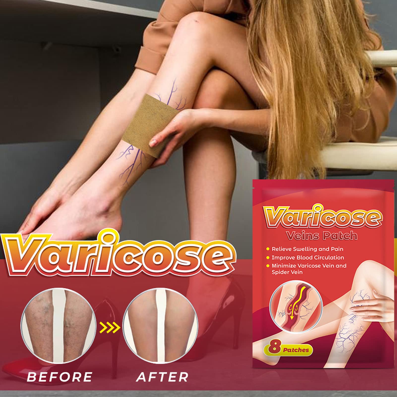 Varicose Veins Treatment Patch - 40 Sheets | Herbal Extract Leg Relief for Women | Portable Vein Support for Daily Use at Work, Travel & Home