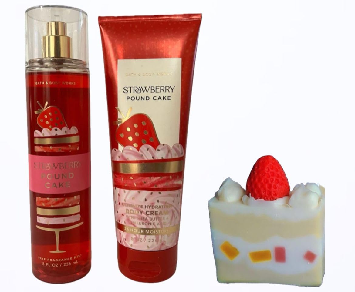 White Barn by Bath & Body Works 2-Piece Gift Set - Strawberry Pound Cake Fragrance Mist & Body Cream with Natural Strawberry Cake Soap | Women's Self-Care, Birthday Gifts & Home Fragrance