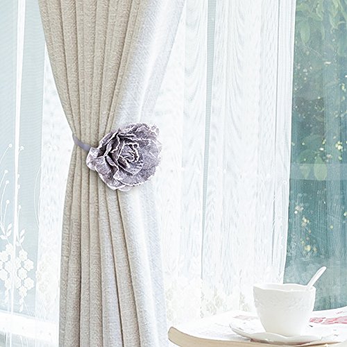 TINTON LIFE Magnetic Curtain Tiebacks - 1 Pair Flower-Shaped Curtain Holders, 15.75 Inch Grey Rope Buckles for Windows & Drapes | Perfect for Living Room, Bedroom & Home Decor