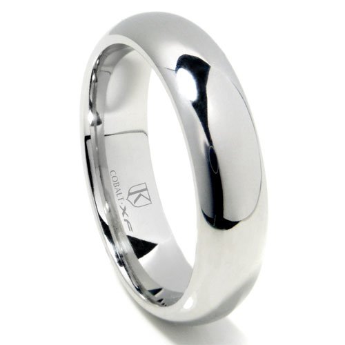 Cobalt XF Chrome 6MM High Polish Plain Dome Wedding Band Ring for Men - Durable & Hypoallergenic Wedding Ring for Groom, Anniversary, Engagement - Perfect for Everyday Wear & Special Occasions