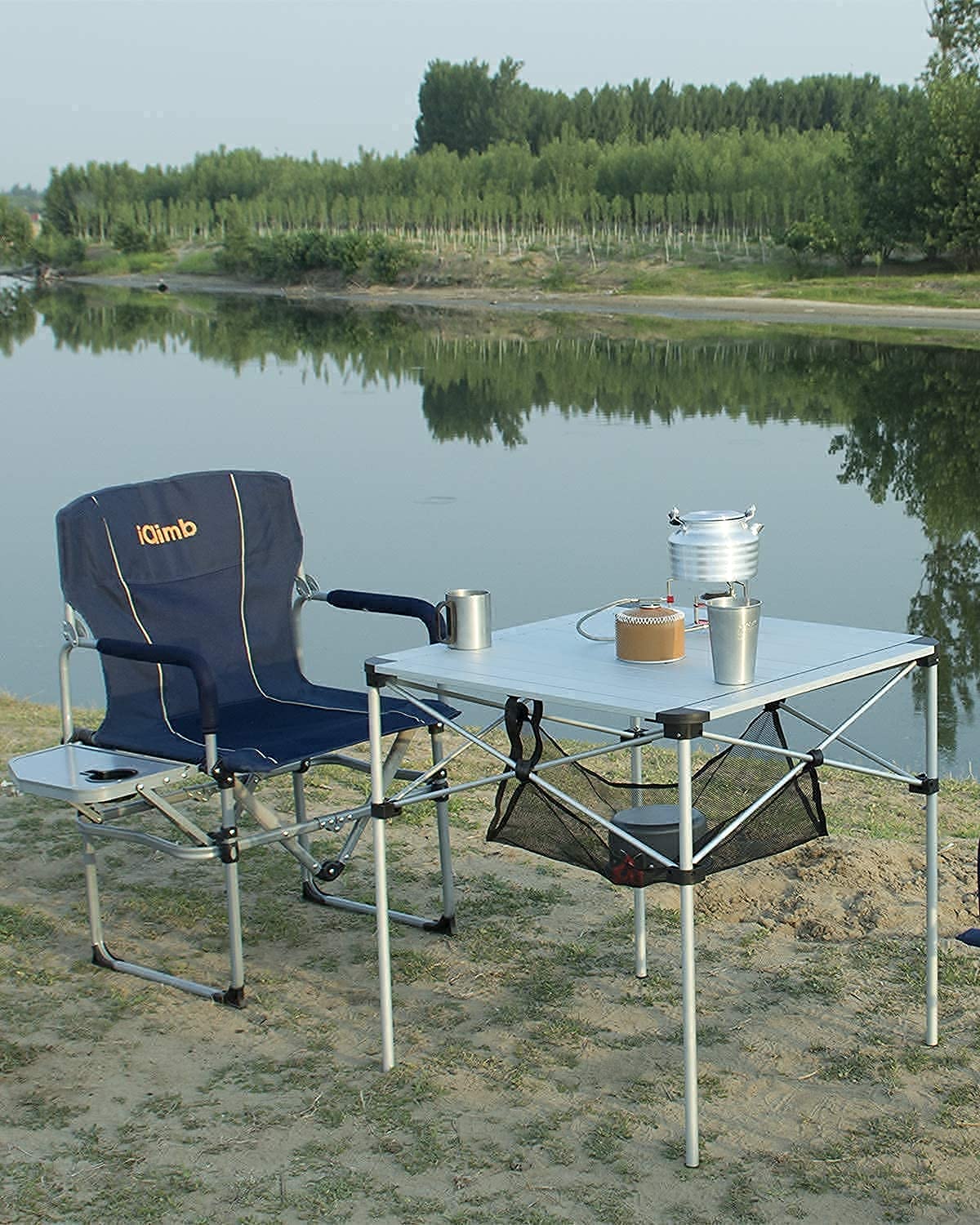 iClimb 1 Stable Square Folding Table & 1 3M Thinsulate Insulated Camping Blanket Set - Lightweight Portable for Adults & Teens - Perfect for Camping, Hiking, Picnics, Beach, Backyard & Indoor Use