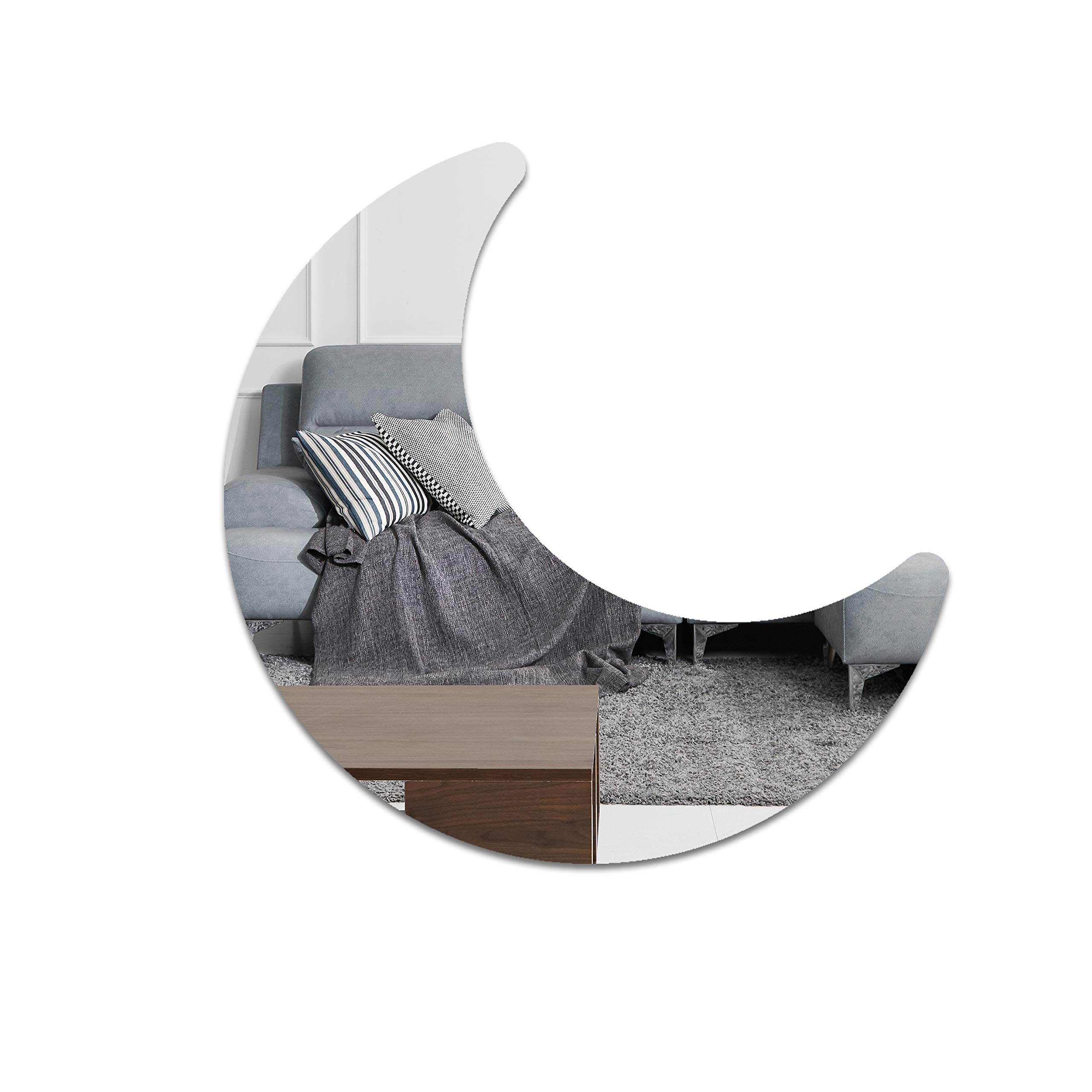 Crescent Moon Acrylic Wall Mirror - 20 x 20 Inches Silver Half Moon Decor for Home, Bedroom & Living Room | Modern Decorative Mirror for Crafts & Wall Art