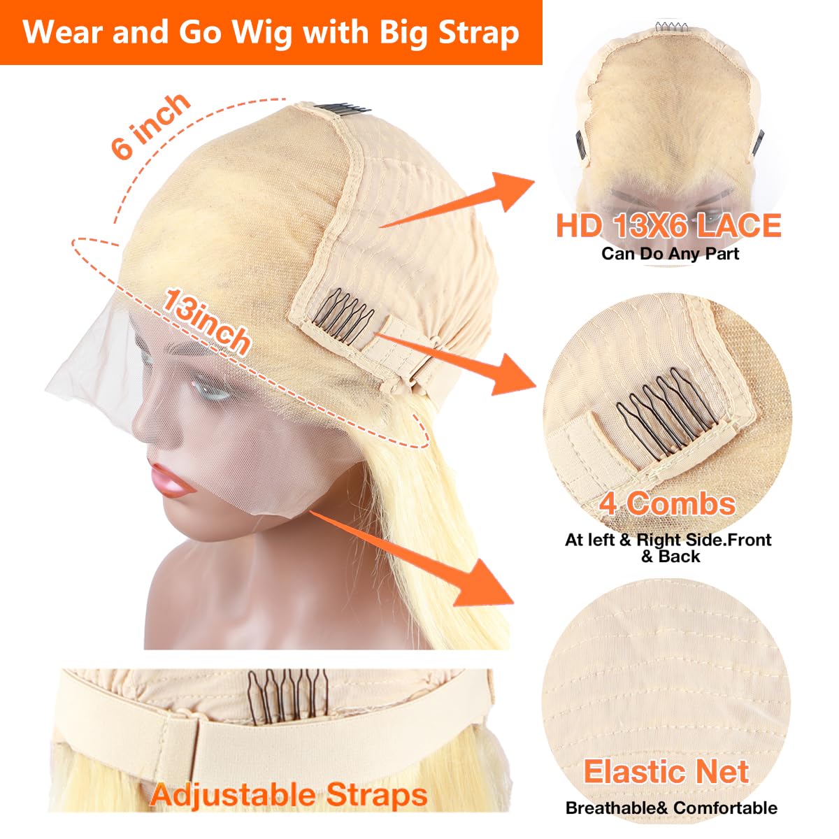 613 Blonde Human Hair Lace Front Wig 30 Inch - 13x6 HD Lace Frontal Wig 200% Density Pre-Plucked Glueless Straight Wig for Women | Perfect for Daily Wear, Cosplay, Parties & Special Occasions