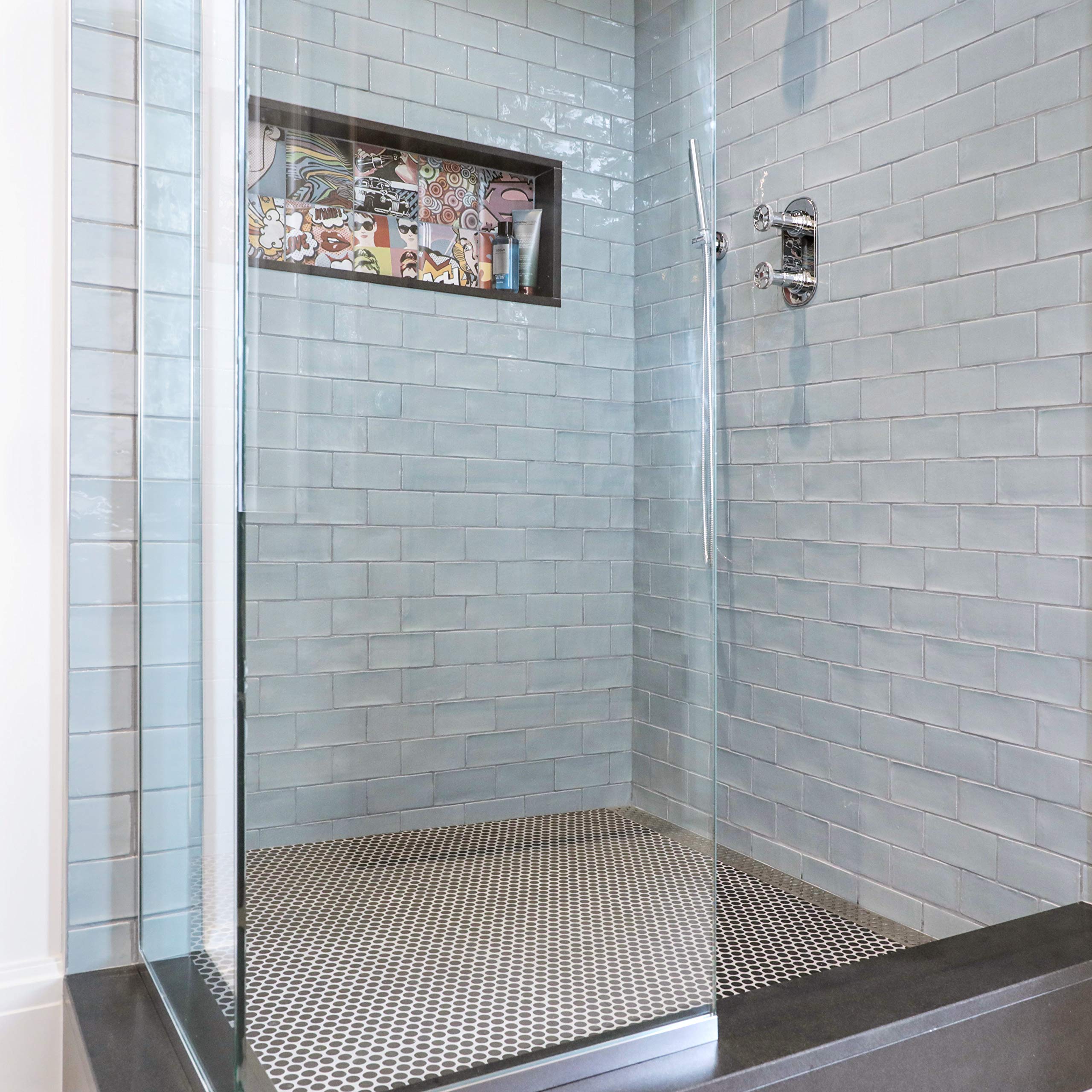 SomerTile WNU36CAC Penn Aqua Ceramic Wall Tile 3x6 Inch - Waterproof Blue Subway Tile for Kitchen Backsplash, Bathroom Shower & Pool Surround - Matte Finish Ceramic Mosaic Tile (10 Sheets/Box)