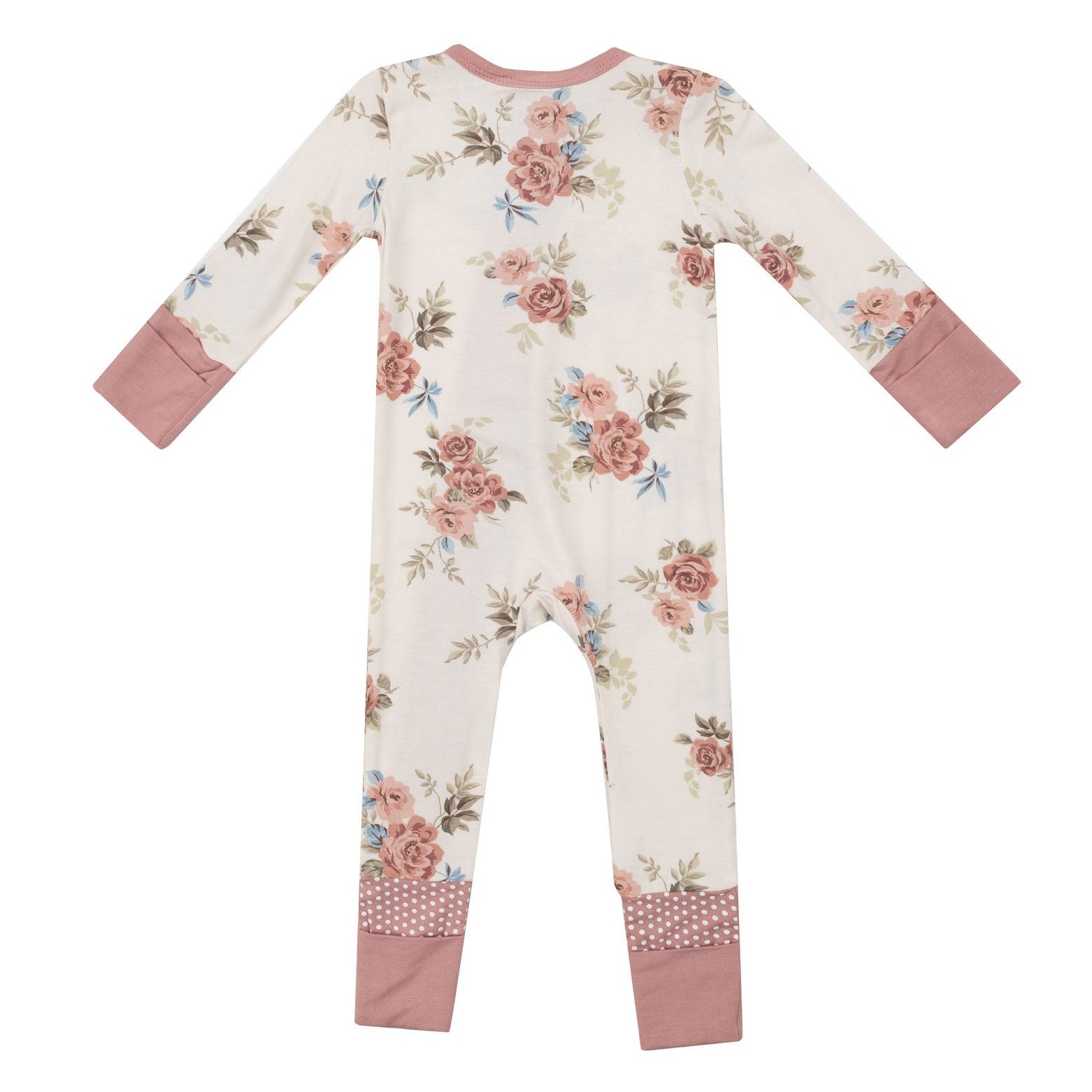 Bamboo 2-Way Zipper Romper with Romantic Roses Print in Pink | Soft & Comfortable Baby Jumpsuit for Playtime & Photo Shoots