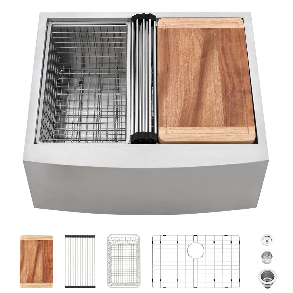 24 Inch Stainless Steel Farmhouse Sink Workstation - VASOYO 24x22 Apron Front Kitchen Sink, 16 Gauge Deep Single Bowl with Cutting Board & Accessories | Perfect for Modern Farmhouse, Rustic & Country Style Kitchens, Food Prep & Entertaining