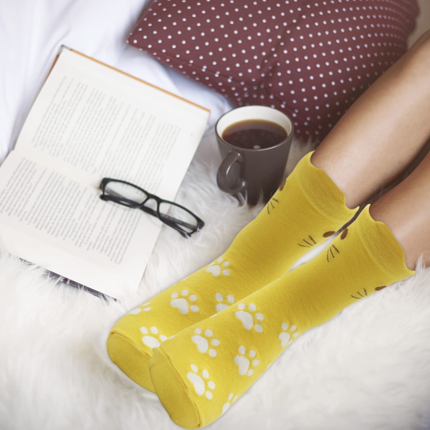 ALLY-MAGIC Women's Cotton Animal Funny Socks - Cute Yellow Cat Print Thermal Warm Socks for Women & Girls | Perfect Gift Idea for Christmas, Birthday & Daily Wear | Cozy Home, Office & Casual Outfit Essential