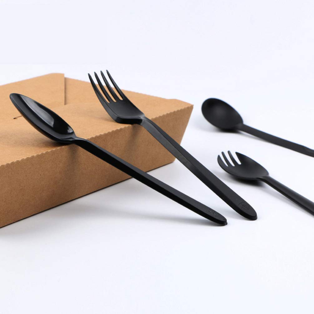 100-Pack Hemoton Thick Black Plastic Forks - Durable Disposable Cutlery Set for Parties, Picnics, BBQs & Home Kitchen Use