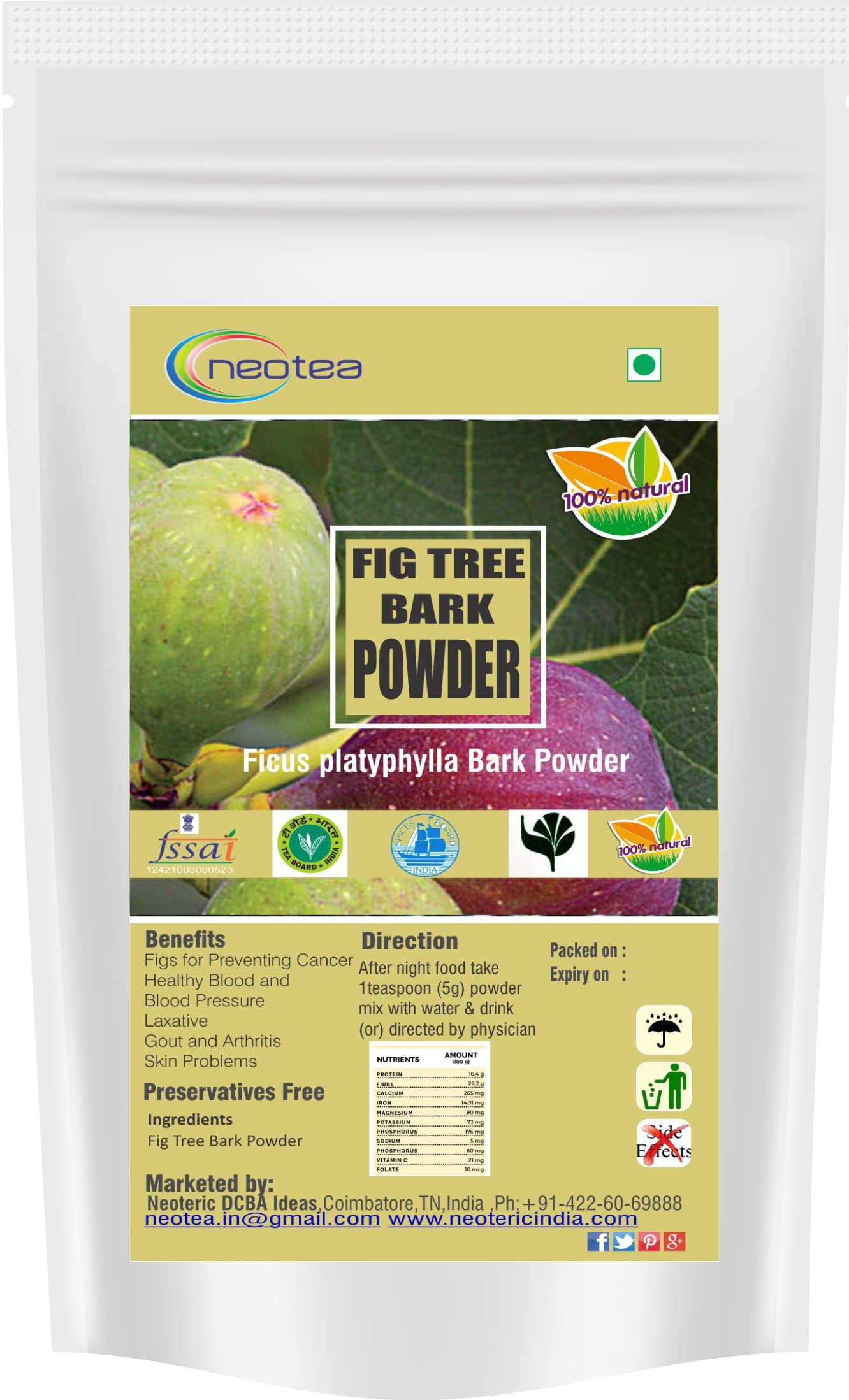 Neotea Athipattai | 100% Natural Fig Tree Bark Powder (300g) - Supports Digestion & Immunity | Perfect for Herbal Tea, Smoothies & Ayurvedic Remedies