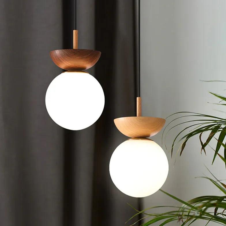 White Glass Globe Corridor Ceiling Light Fixture - Modern Round Pendant Lighting for Hallway, Entryway, Staircase & Foyer