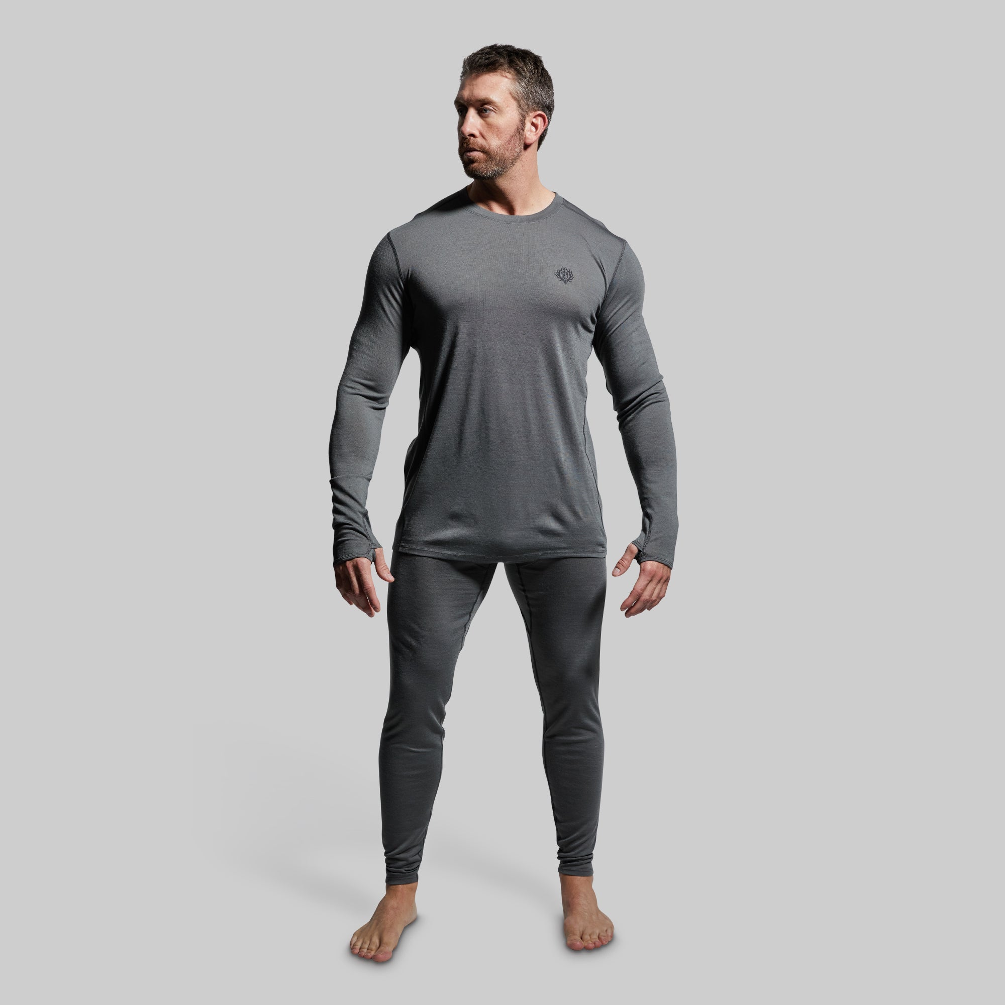 Men's Ridgeline Base Layer Top - Thermal Underwear Shirt for Cold Weather - Wolf Grey - Perfect for Hiking, Skiing & Outdoor Activities