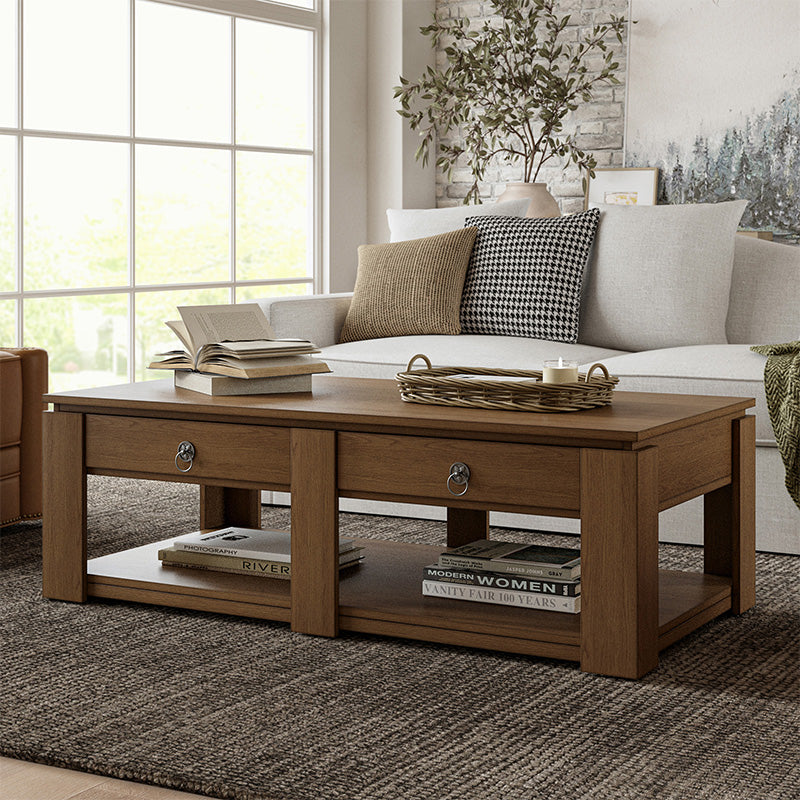 Modern Farmhouse Coffee Table with Solid Wood Legs - Rustic Chic Living Room Centerpiece for Home Decor & Cozy Gatherings