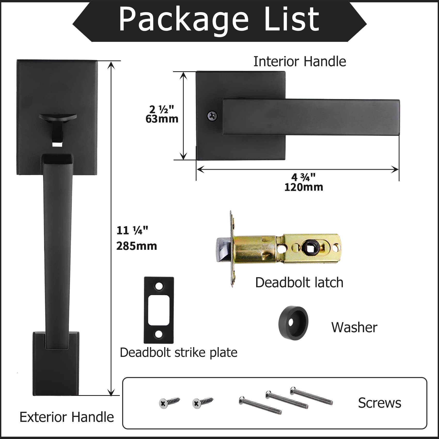 Azdele Matte Black Front Door Handle Set with Reversible Lever - Heavy Duty Exterior Door Knob for Right or Left Handed Entry Doors, Front Door Hardware in Modern Matte Black Finish - Perfect for Home, Office & Commercial Buildings