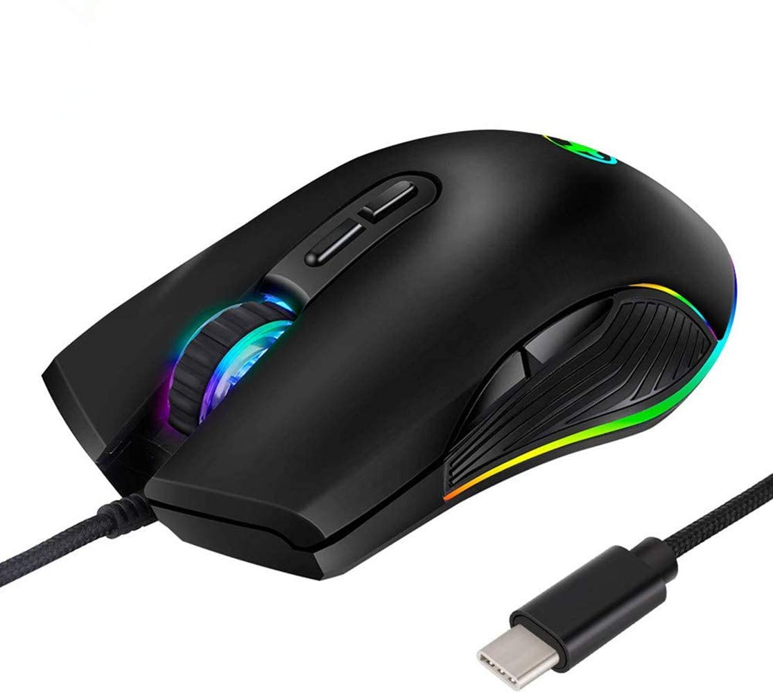 Ergonomic USB C Wired Gaming Mouse with RGB Backlight & 4 Lighting Modes | 3200 DPI Optical Sensor | Compatible with MacBook Pro, Chromebook, HP OMEN & USB Type C Devices | Perfect for Office Work, Gaming & Graphic Design
