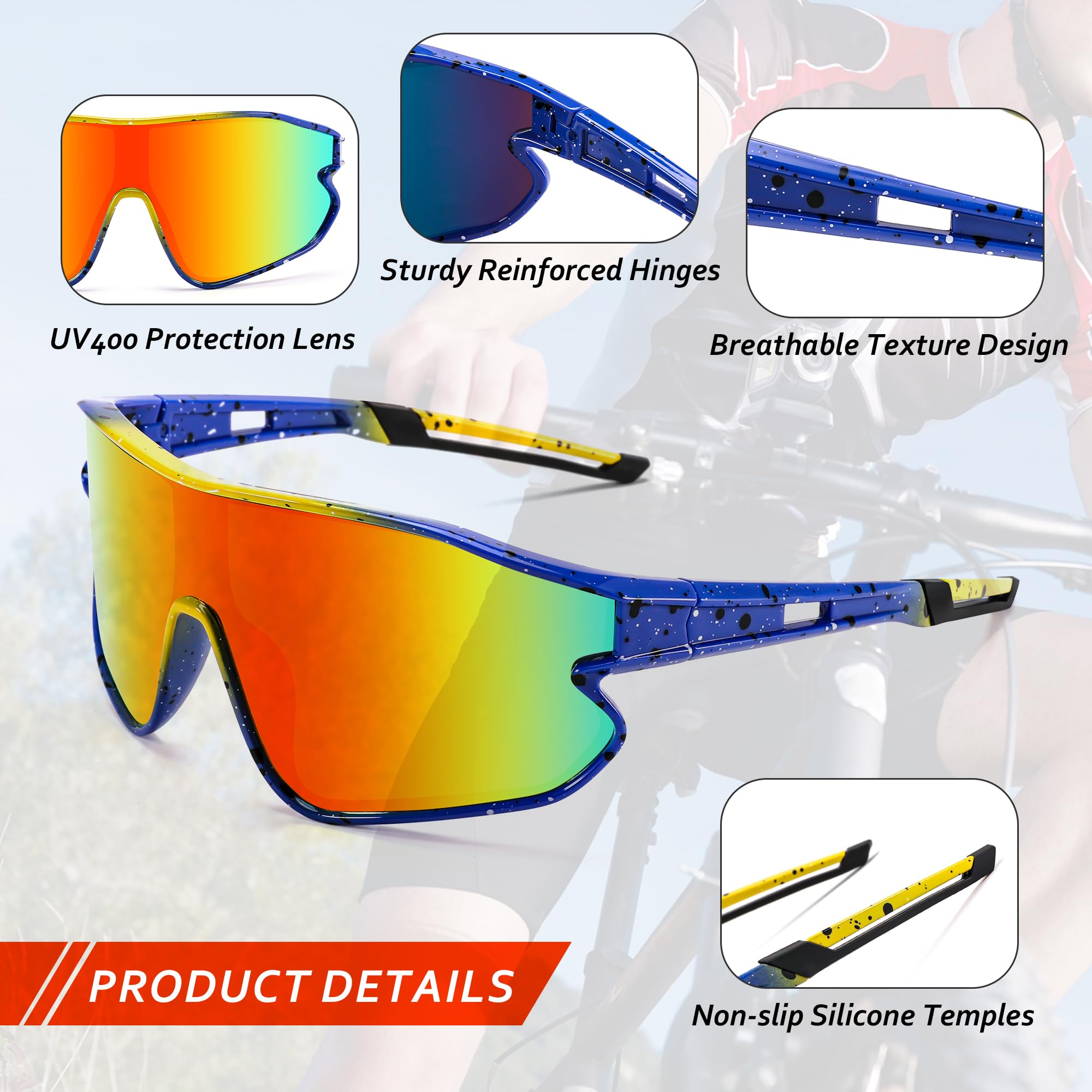 FEISEDY Unisex Youth Sunglasses UV400 Protection - Baseball Tennis Cycling Sports Shades for Boys & Girls - Perfect for Outdoor Activities, Beach, and Driving B4064