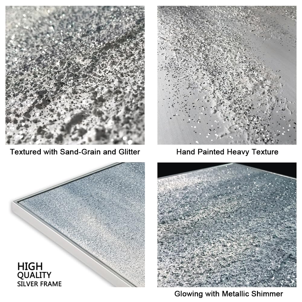 Hand Painted Silver Abstract Oil Painting on Canvas - Gray Gradient Wall Art with Sand Texture & Glitter Accents - 40x20 Inch Large Vertical Modern Decor for Living Room & Bedroom - Perfect for Contemporary Home & Office Spaces