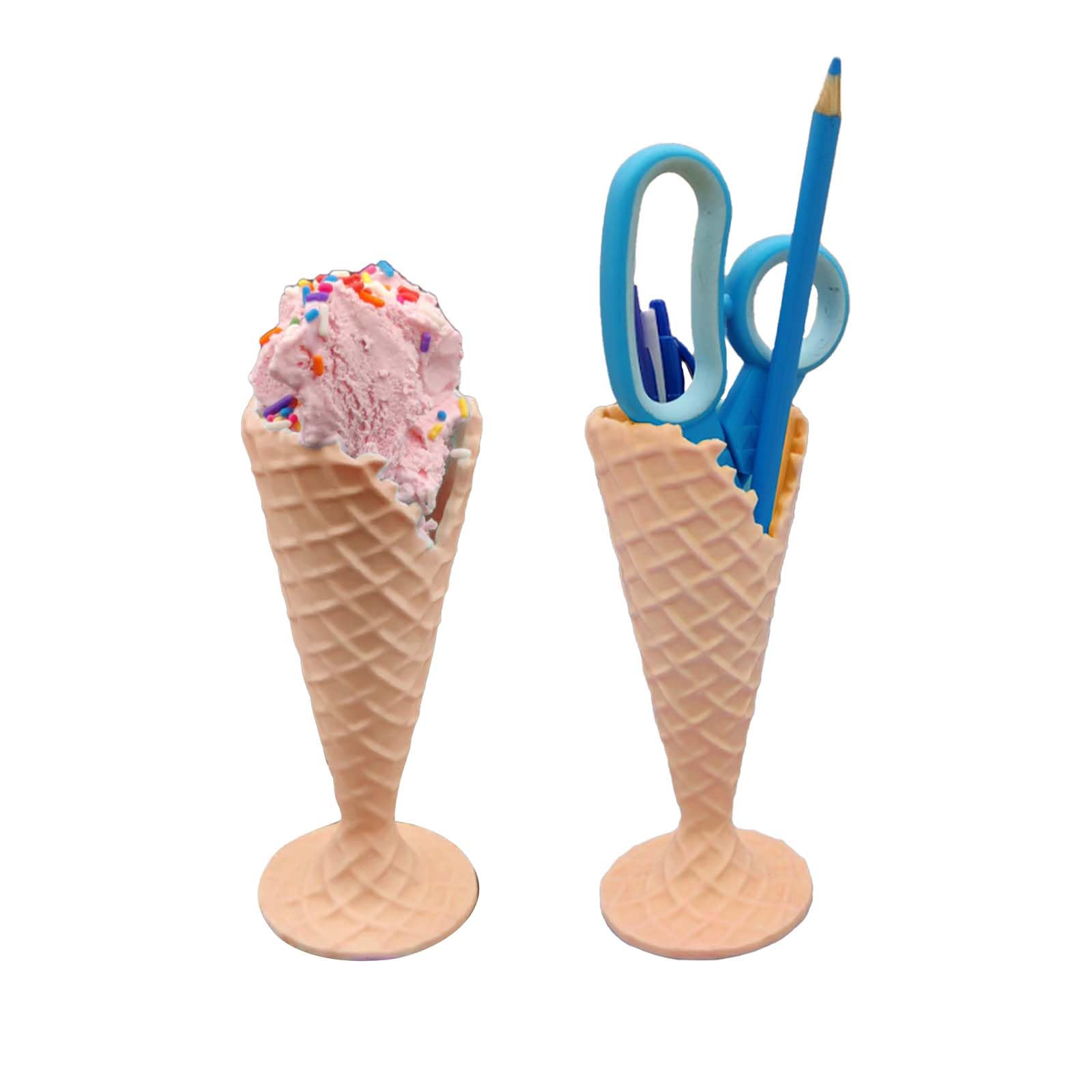 3D Printed Personalized Desk Pen Holder - Cute Gradient Peach Office Organizer with Free Mini Ice Cream Pen (Perfect for Home, Office & School Desk Storage)
