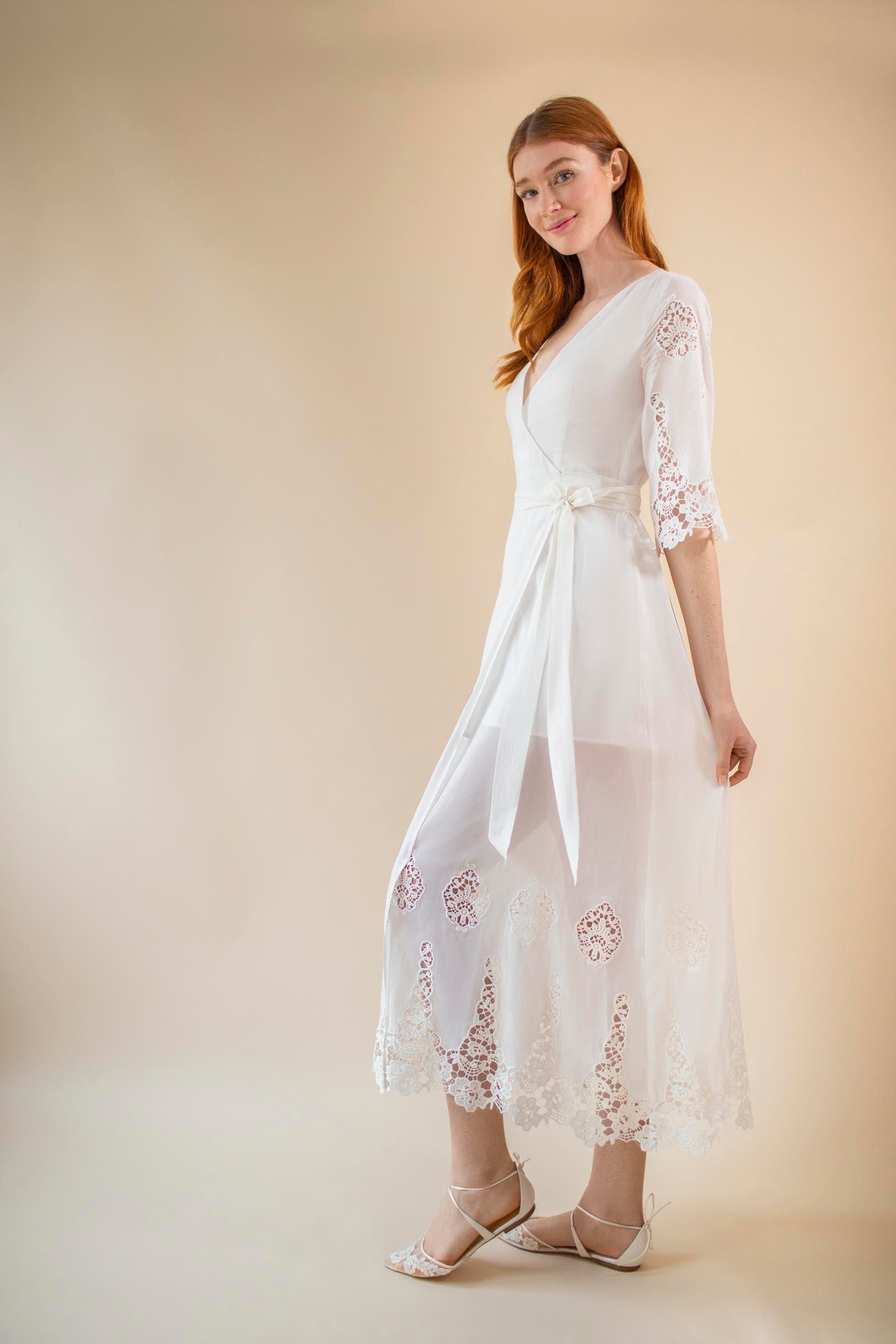 Azalea Broderie Anglaise Crochet Wrap Maxi Dress - Elegant Boho Summer Beach Wedding Guest Dress for Women