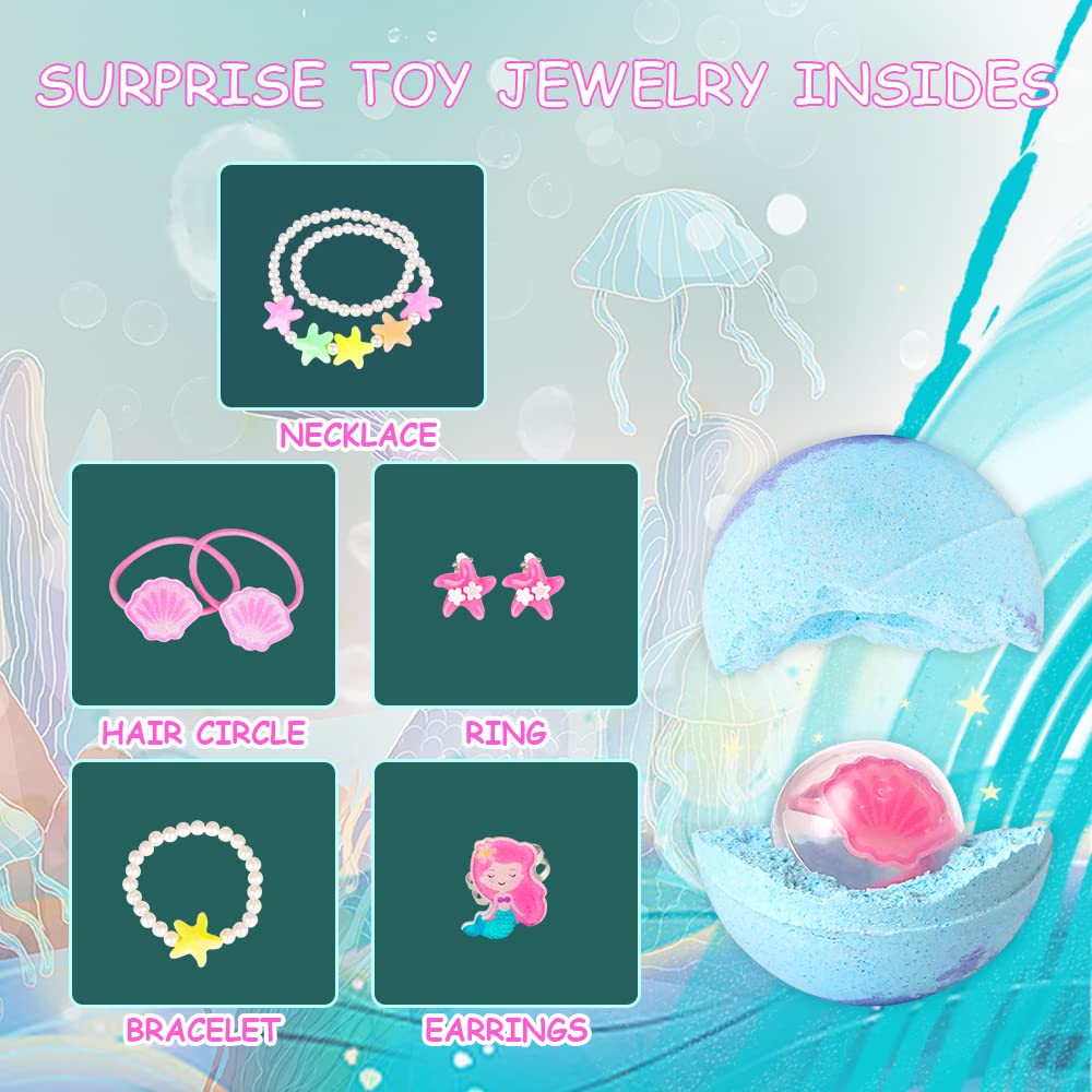 Canvalite Kids Bath Bombs with Surprise Toys Inside - Organic & All Natural Mermaid Gift Set for Girls & Boys, Bubble Bath Fizzes for Spa Fun - Perfect for Birthdays, Easter & Relaxing Bath Time