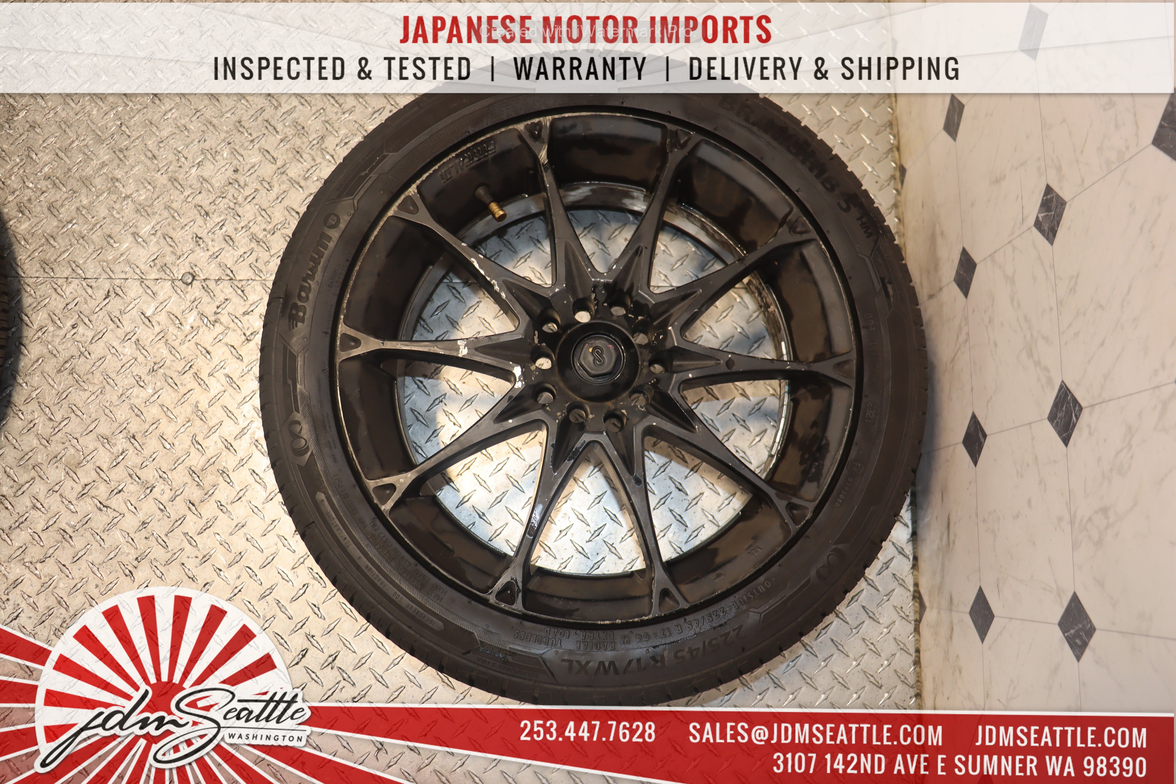 ENKEI FITTIPALDI FLAME JDM Alloy Wheels - Set of 4 Universal 17x7 +40 Offset Rims with 225/45R17 Tires - Perfect for Honda Civic, Toyota Corolla & Subaru Impreza - Upgrade Your Car's Performance & Style