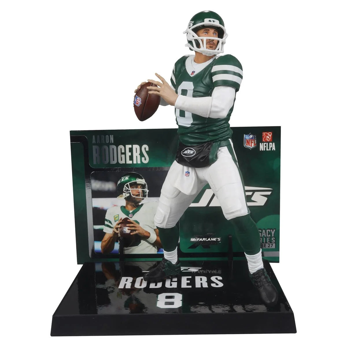 Aaron Rodgers New York Jets NFL Green Jersey 2024 Posed Action Figure - Perfect for Football Fans, Collectors, and Game Room Decor