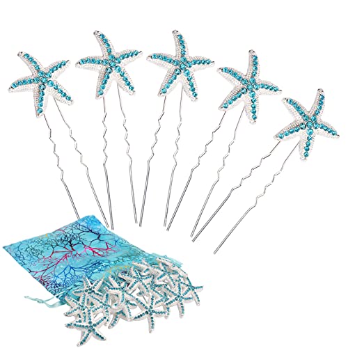 Jaciya 18 Pack Blue Crystal Rhinestone Starfish Hair Pins - Elegant Bridal Hair Jewelry for Women | Perfect for Beach Themed Weddings, Parties & Summer Events | Silver Hair Clips for Wedding Accessories & Boho Headpieces