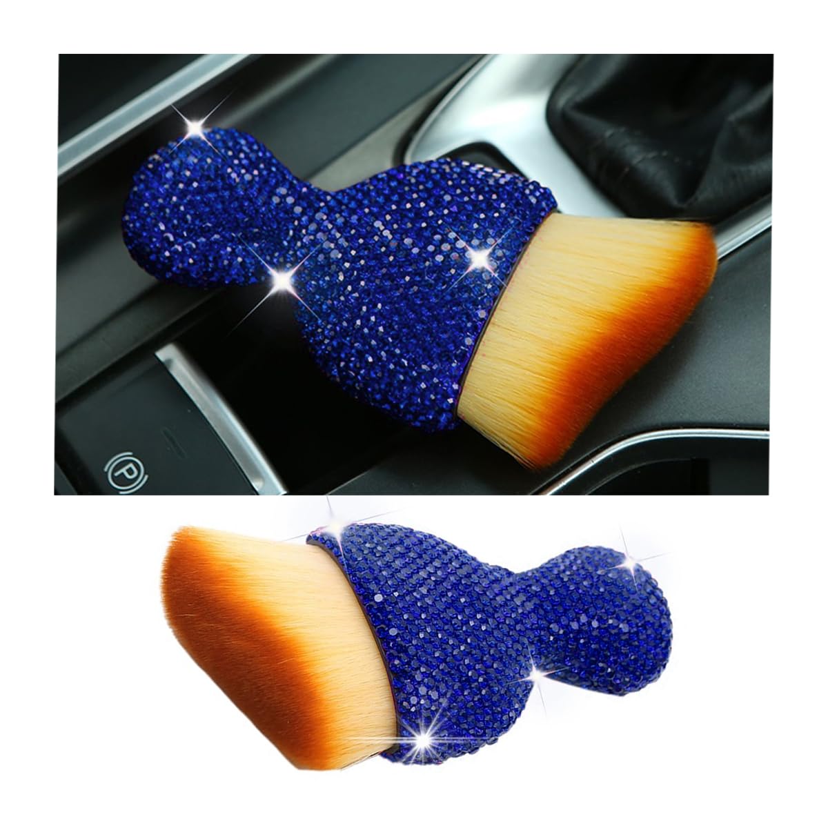 Premium Car Interior Cleaning Brush - Soft Bristle Dusting Tool with Diamond Bling Handle | Scratch-Free Dashboard, AC Vent & Interior Detailing Brush for Cars, Trucks & SUVs | Perfect for Auto Detailing, Home & Office Cleaning (Blue)
