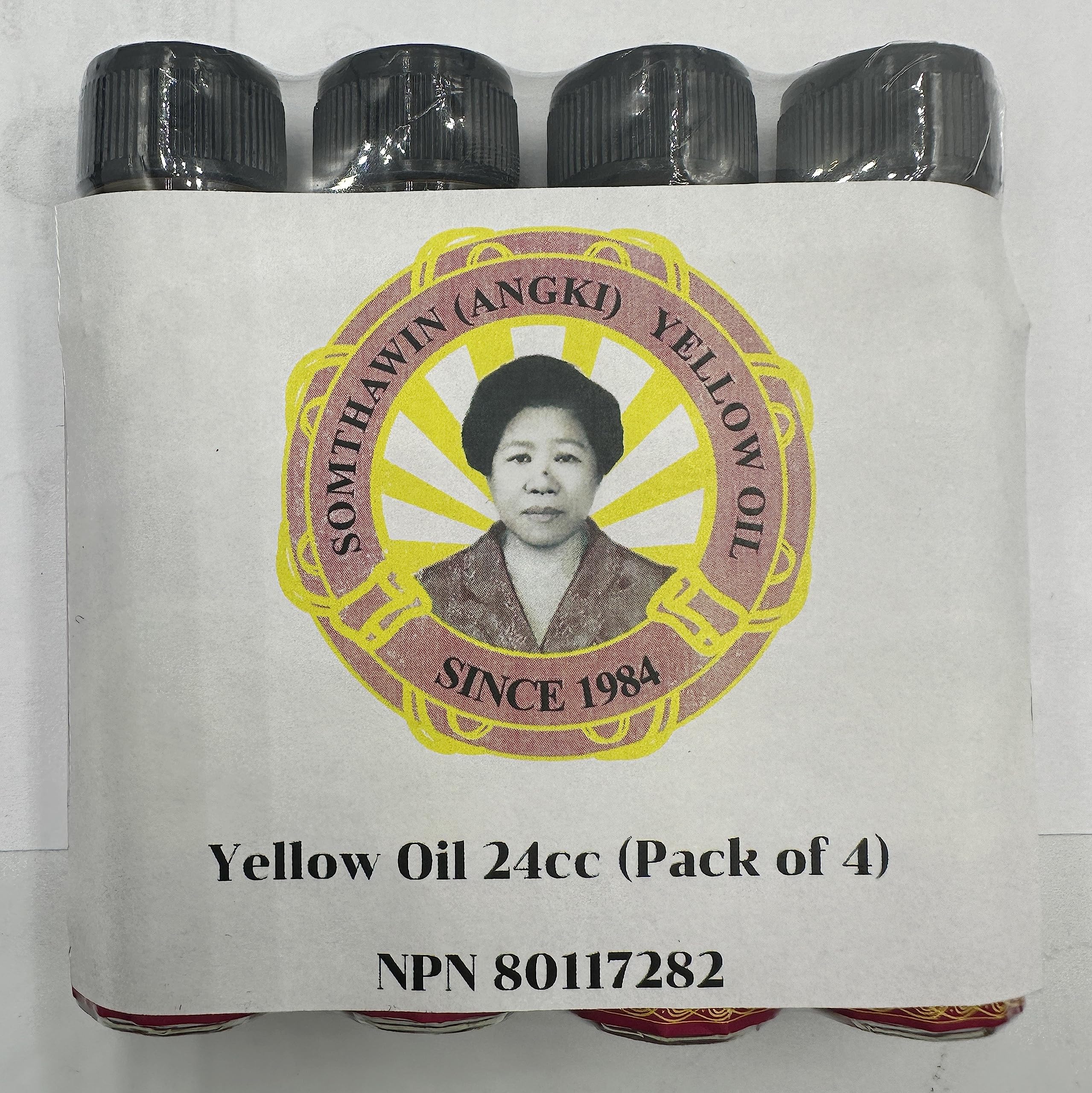 4 Pack Angki Somthawin Hotel Spa Natural Thai Aroma Herb Yellow Oil 24cc - 100% Pure Essential Oil from Thailand for Massage, Aromatherapy & Relaxation