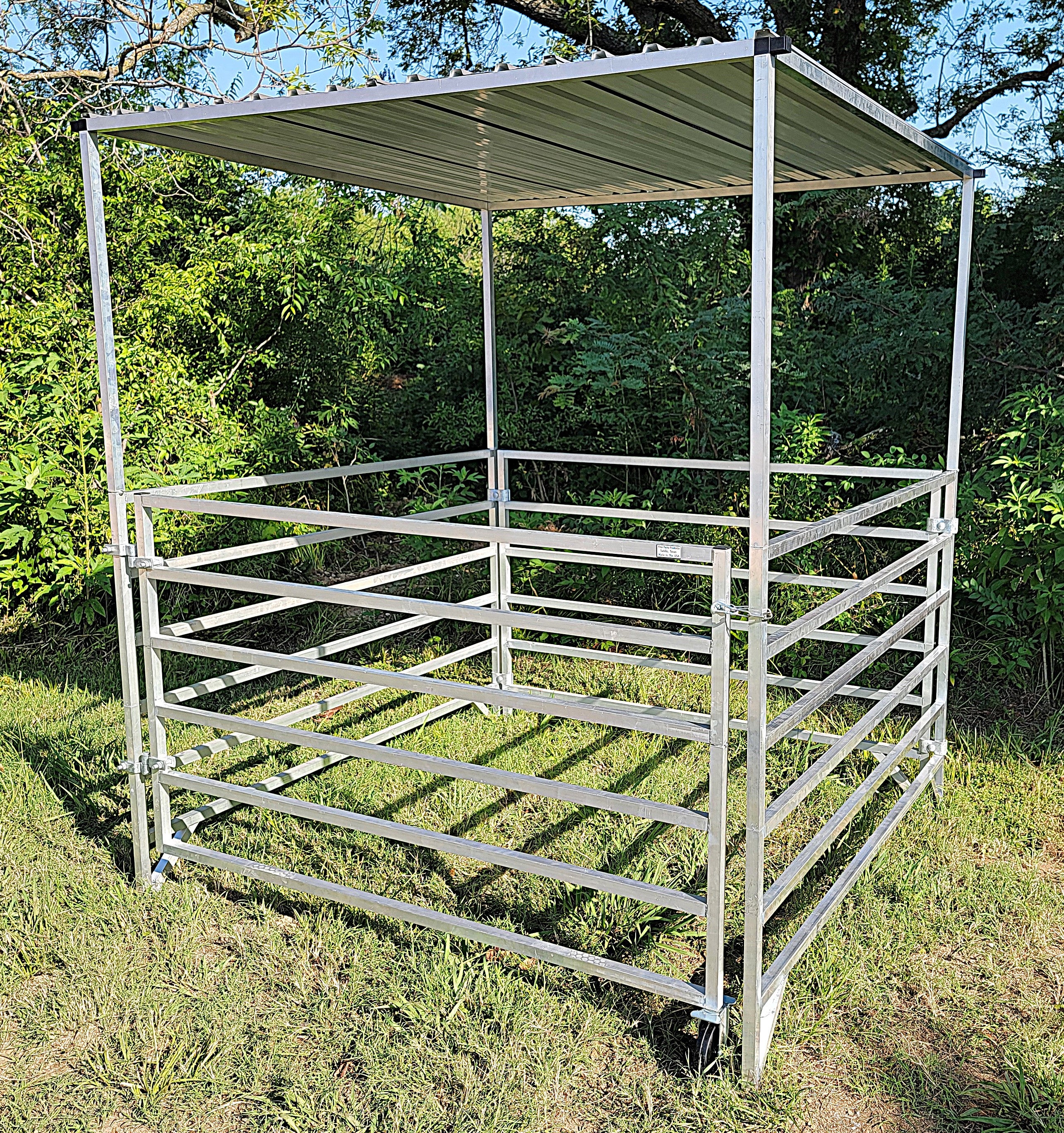 5 Ft x 5 Ft Aluminum Horse Stall Kit with 6 Rails, 3 Panels & 1 Gate - Includes Shade Canopy for Outdoor Horse Shelter, Pasture & Stable Use
