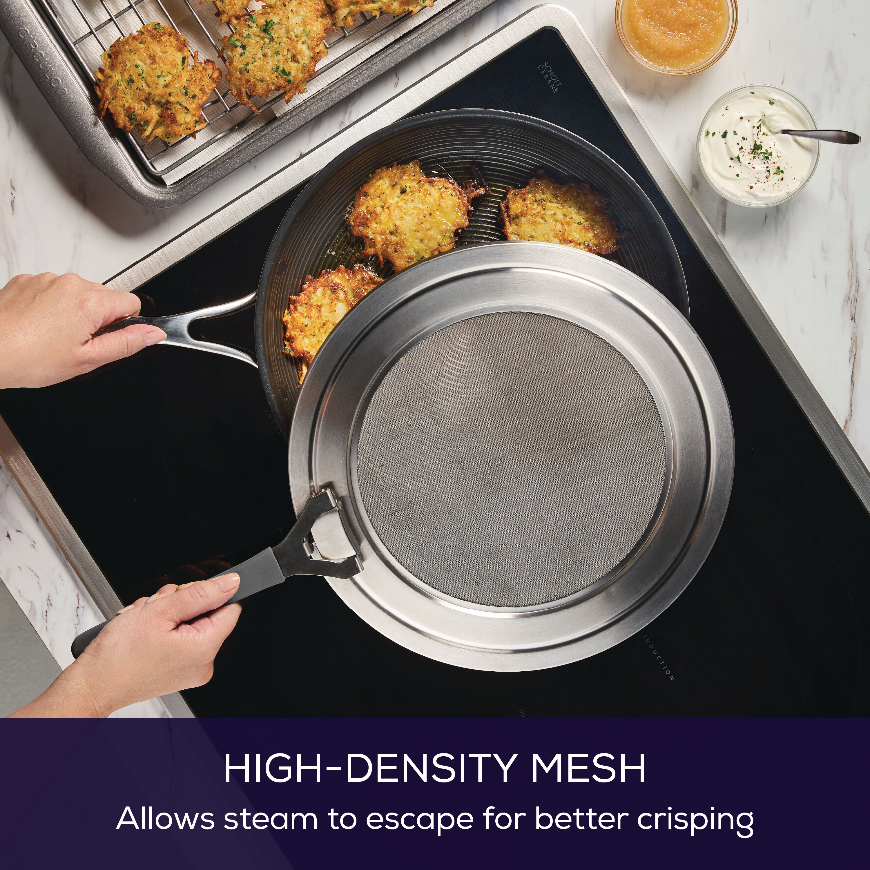 Premium Universal Stainless Steel Splatter Guard for Frying Pans - 12 Inch Oil Splash Protector for Cooking, Frying & Sauteing - Durable Kitchen Essential for Mess-Free Stovetop Cooking