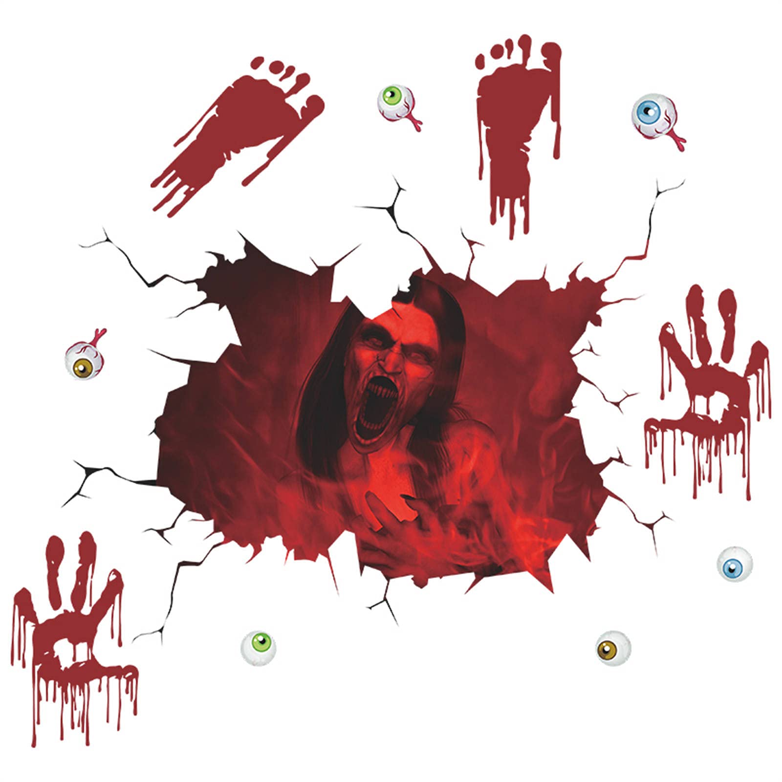 Boddenly Halloween Decorations - Horror Blood Handprint & Eyeball Pattern Removable Wall Stickers for Party, Home & Bar (Multicolor, One Size) - Perfect for Halloween Parties, Haunted Houses & Themed Events