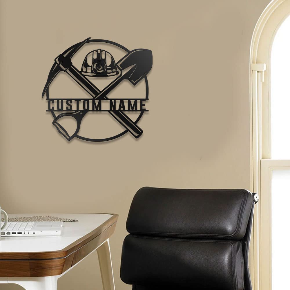 Custom Coal Miner Metal Wall Art with LED Lights - Personalized Mining Job Sign - Black Metal Home Decor for Living Room, Outdoor - Large 12x12 Inch Gift for Miners - Perfect for Man Cave, Garage, or Industrial Themed Spaces