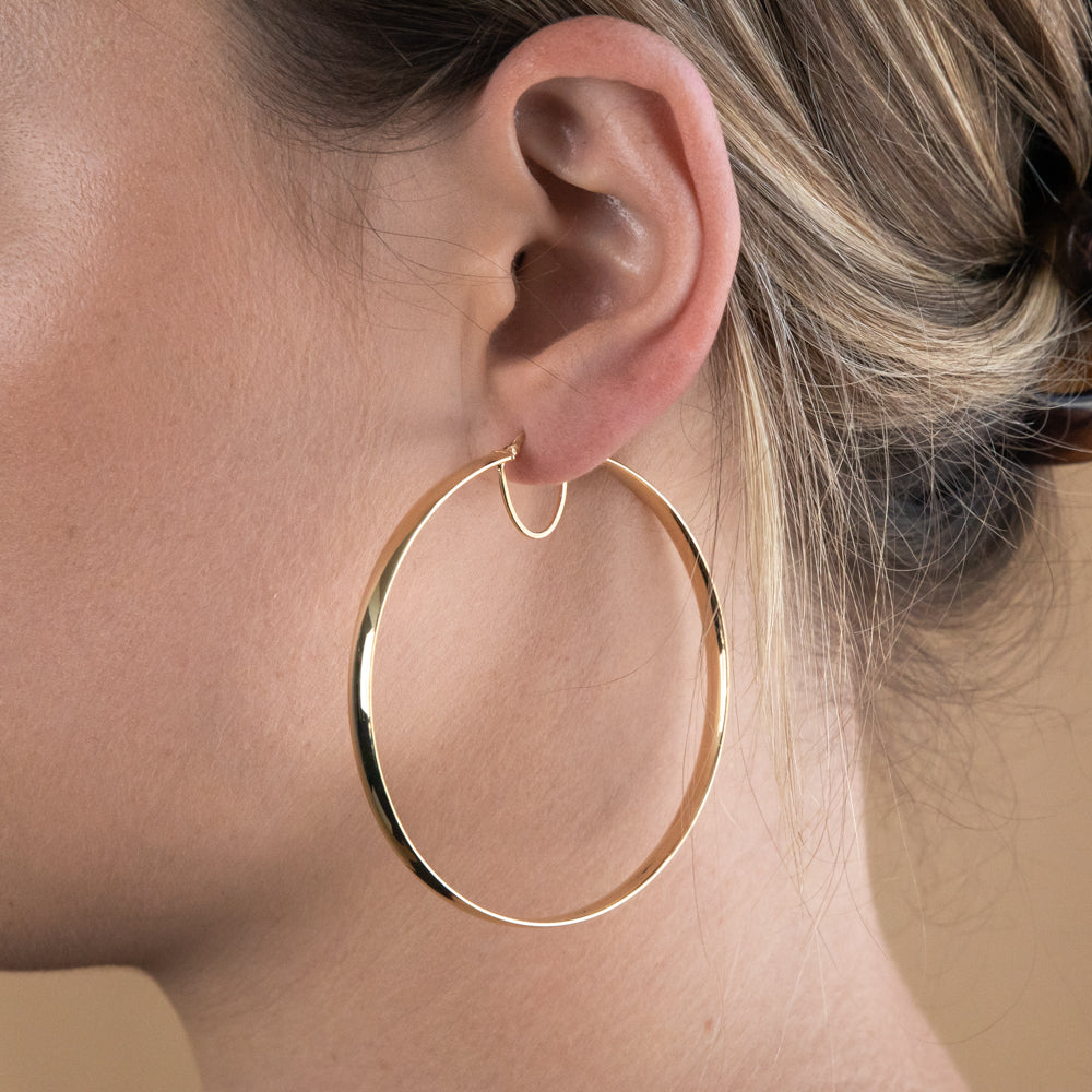 9ct Silver Filled Yellow Gold Plain 60mm Hoop Earrings for Women - Classic Round Hoops for Everyday Wear, Parties & Gifting