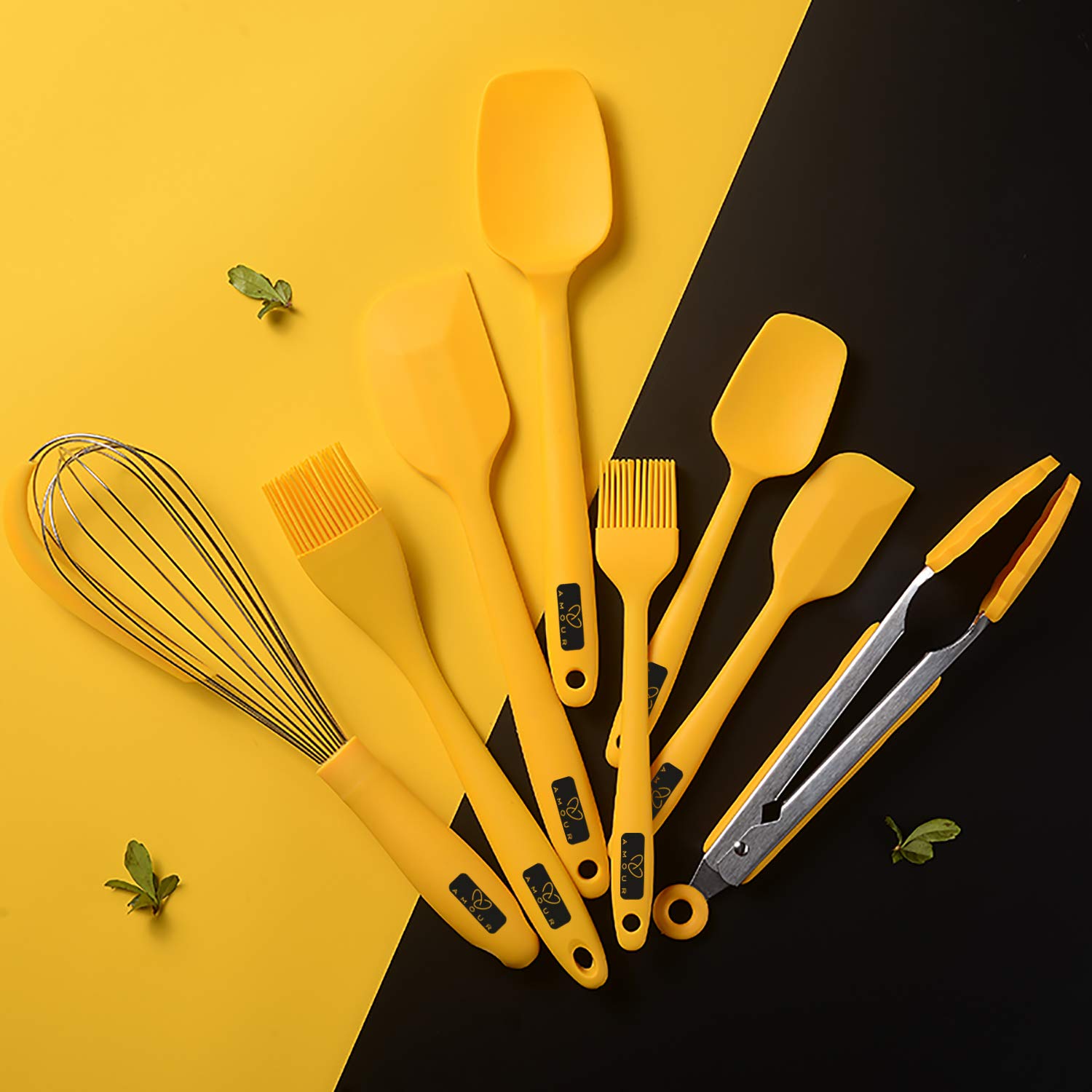 Heat Resistant & BPA Free Flexible Silicone Spatula Set - Mini Spatula, Pointed Spatula & Half Spreader for Baking, Cooking, Cake Decorating (Yellow, 9-Piece)