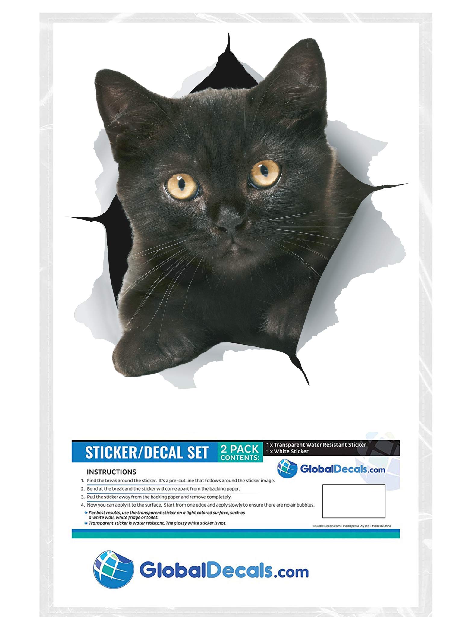 Winston & Bear 3D Cat Stickers - 2 Pack Black Cat Wall Decals - Perfect Cat Lover Gifts for Home & Office Decor - Removable Vinyl Stickers for Bedroom, Fridge, Toilet, Car - Retail Packaging (Cheeky Black Cat Design) - Great for Pet Owners, Kids Rooms & DIY Home Decoration Projects