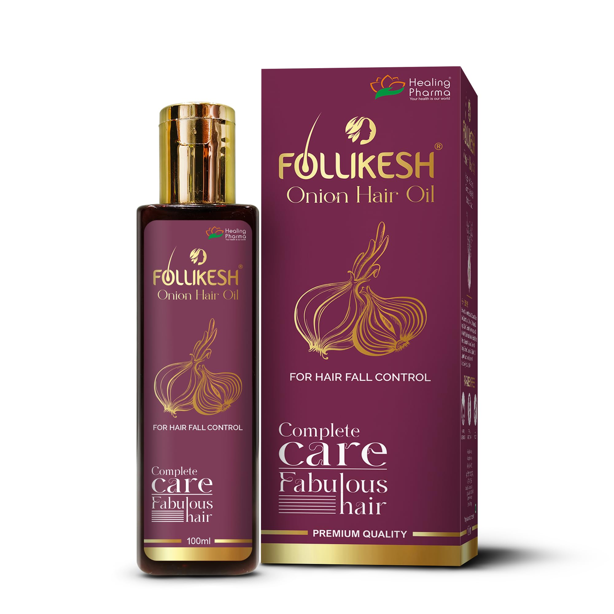 Healing Pharma Follikesh Red Onion Hair Oil - 100ml for Hair Growth & Hair Fall Control | Natural Treatment for Men & Women | Comb Applicator Included | Perfect for Daily Hair Care & Scalp Massage