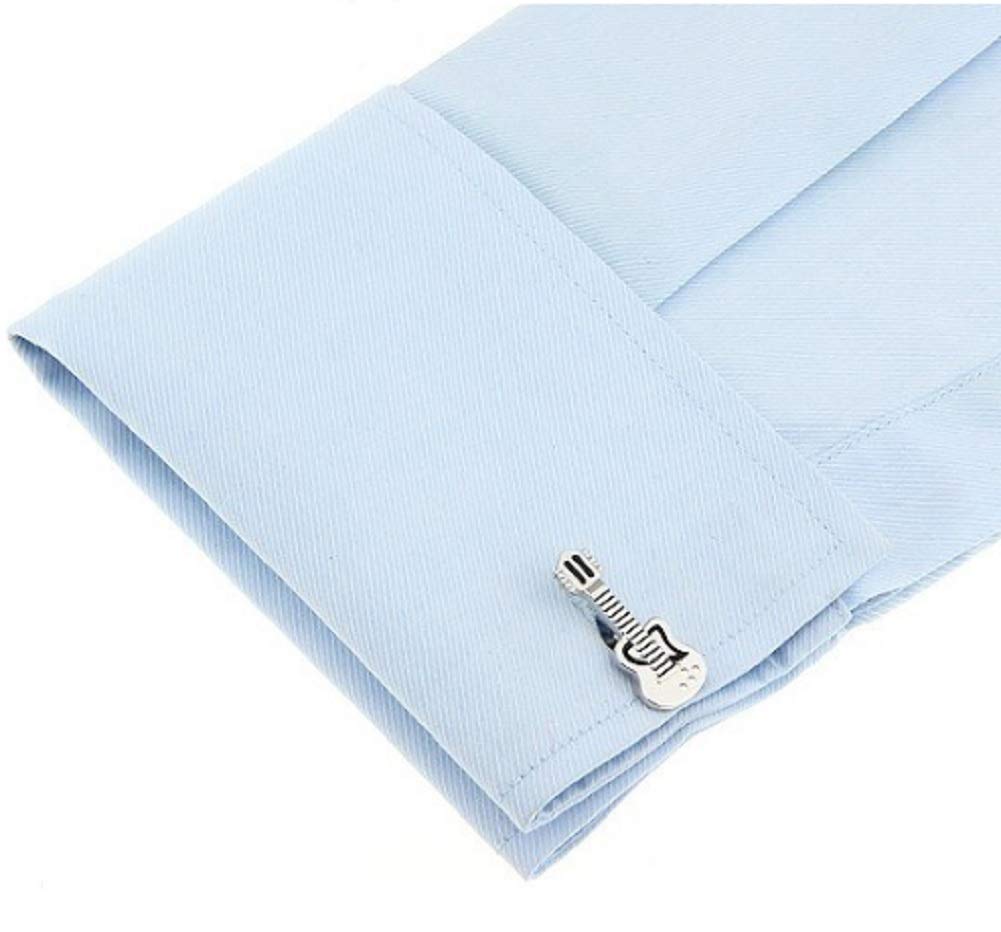 BMC-Designs Silver Guitar Cufflinks for Men - Elegant Music Lover Gift for Guitarists - Perfect for Weddings, Concerts & Formal Occasions