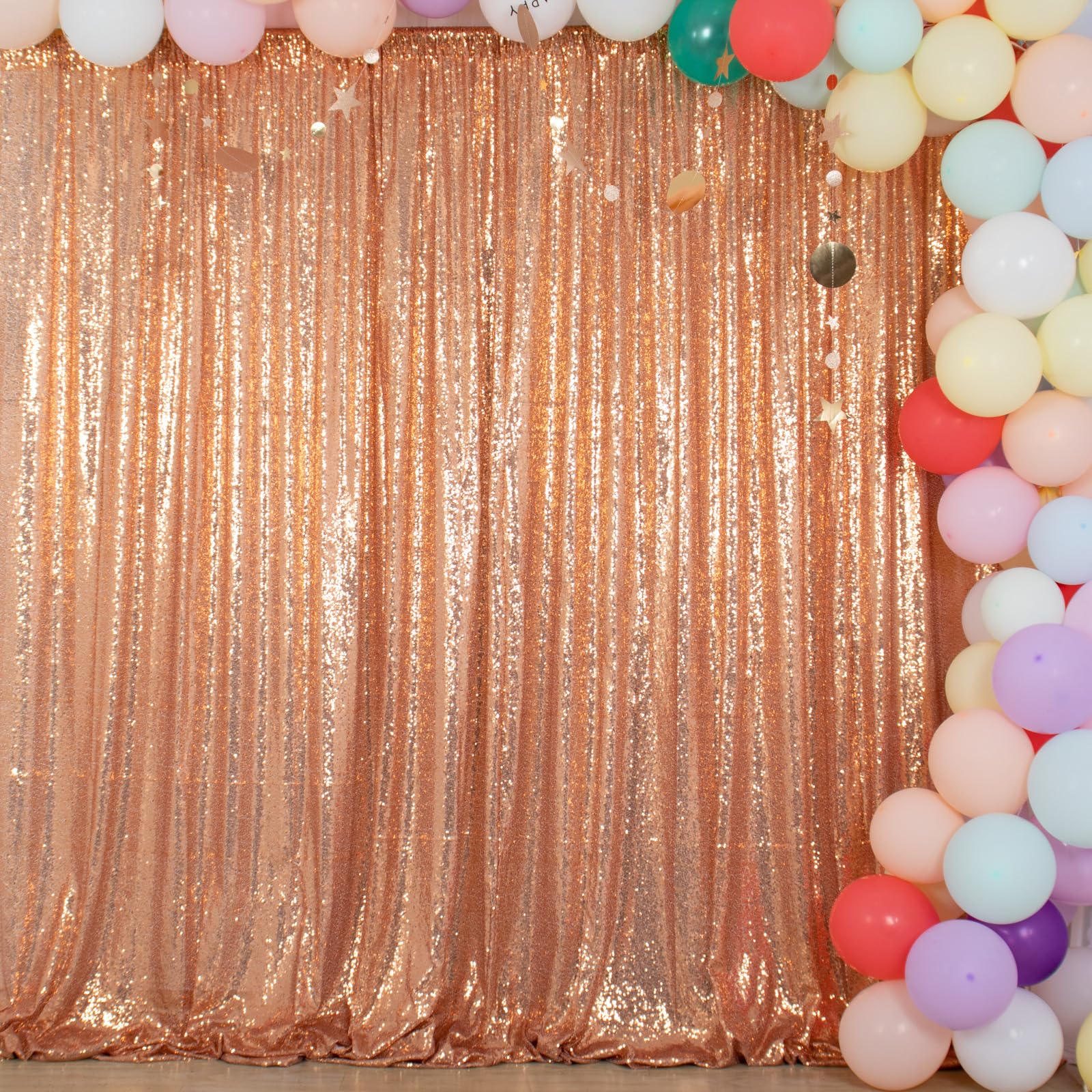 ShinyBeauty 8FTx10FT Rose Gold Sequin Photo Backdrop - Elegant Photo Booth Background for Weddings, Parties & Christmas Celebrations | Glittery Sequence Curtain for Event Decor