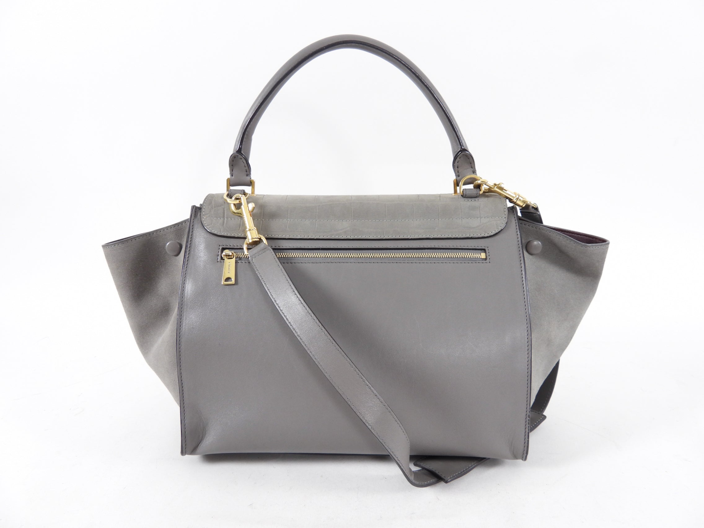 Celine Trapeze Medium Shoulder Bag in Taupe - Genuine Leather & Suede Crossbody Purse for Women | Perfect for Work, Travel & Everyday Use